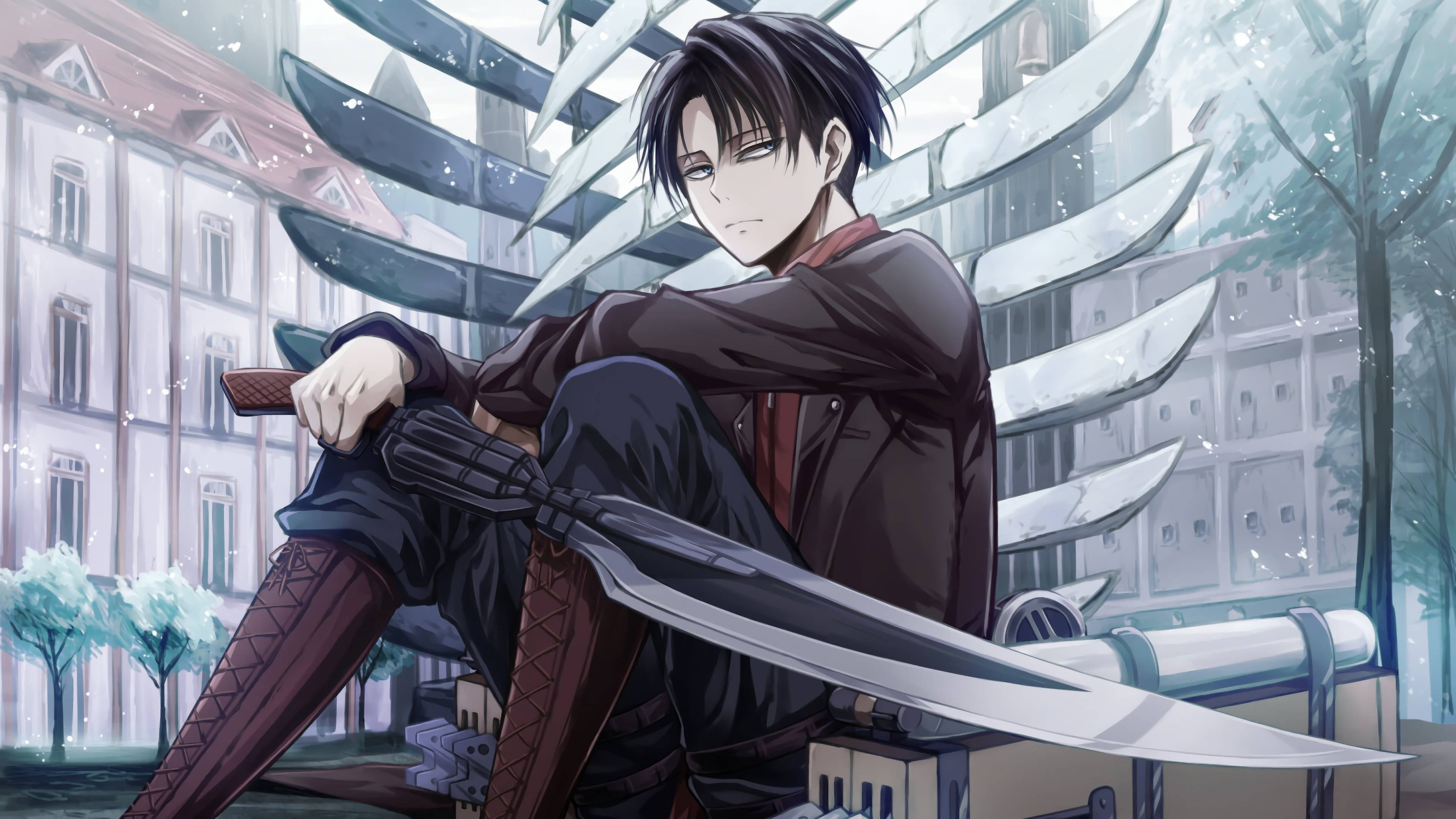 Levi Ackerman, wings of freedom, massive sword, 4K Desktop Wallpaper