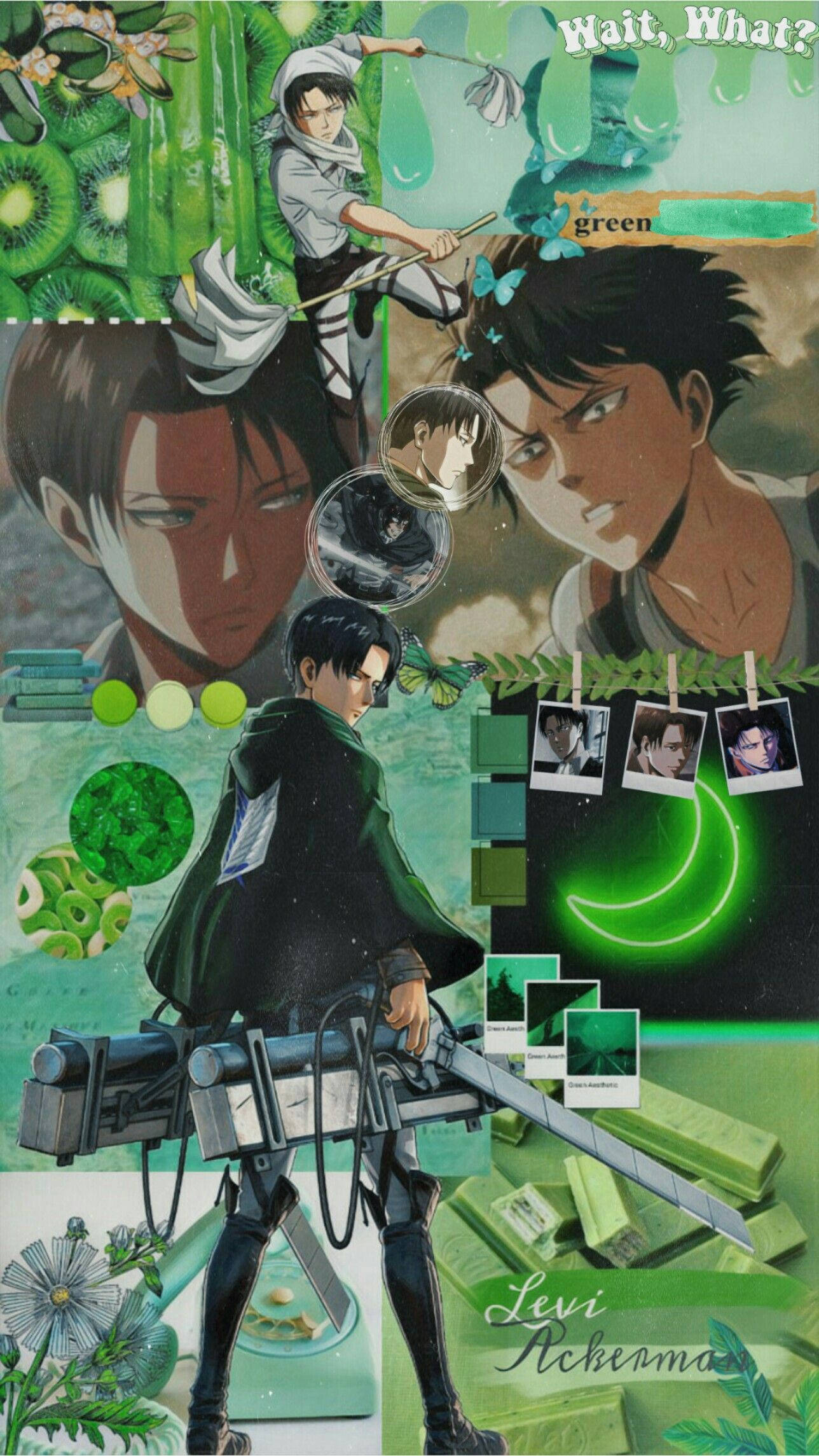 Levi Ackerman, green anime aesthetic, kiwi slices, Full HD Phone Wallpaper