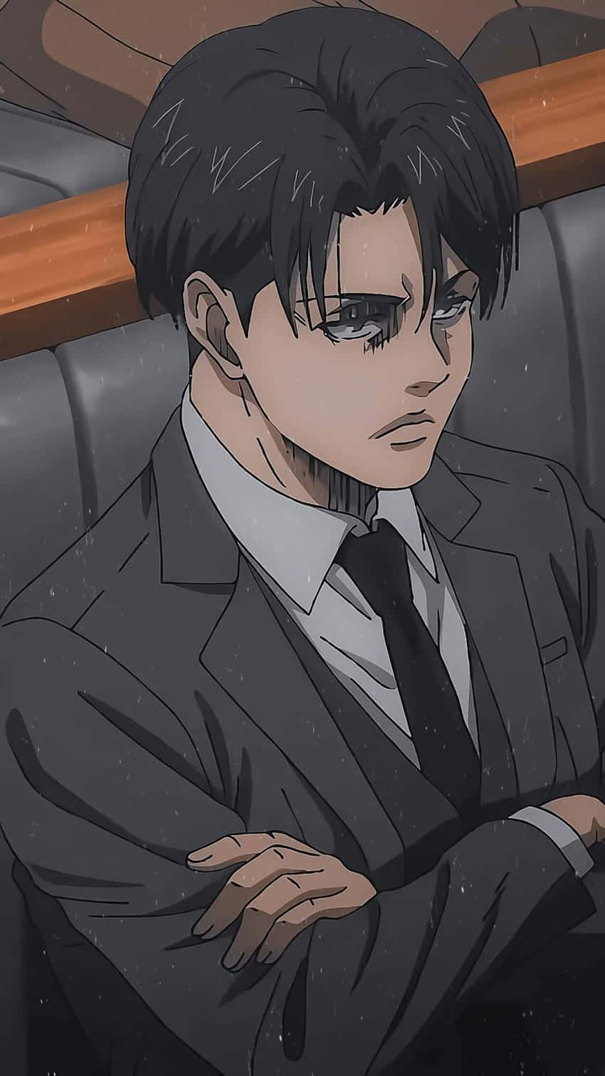 Levi Ackerman, dark suit, bench, HD Phone Wallpaper