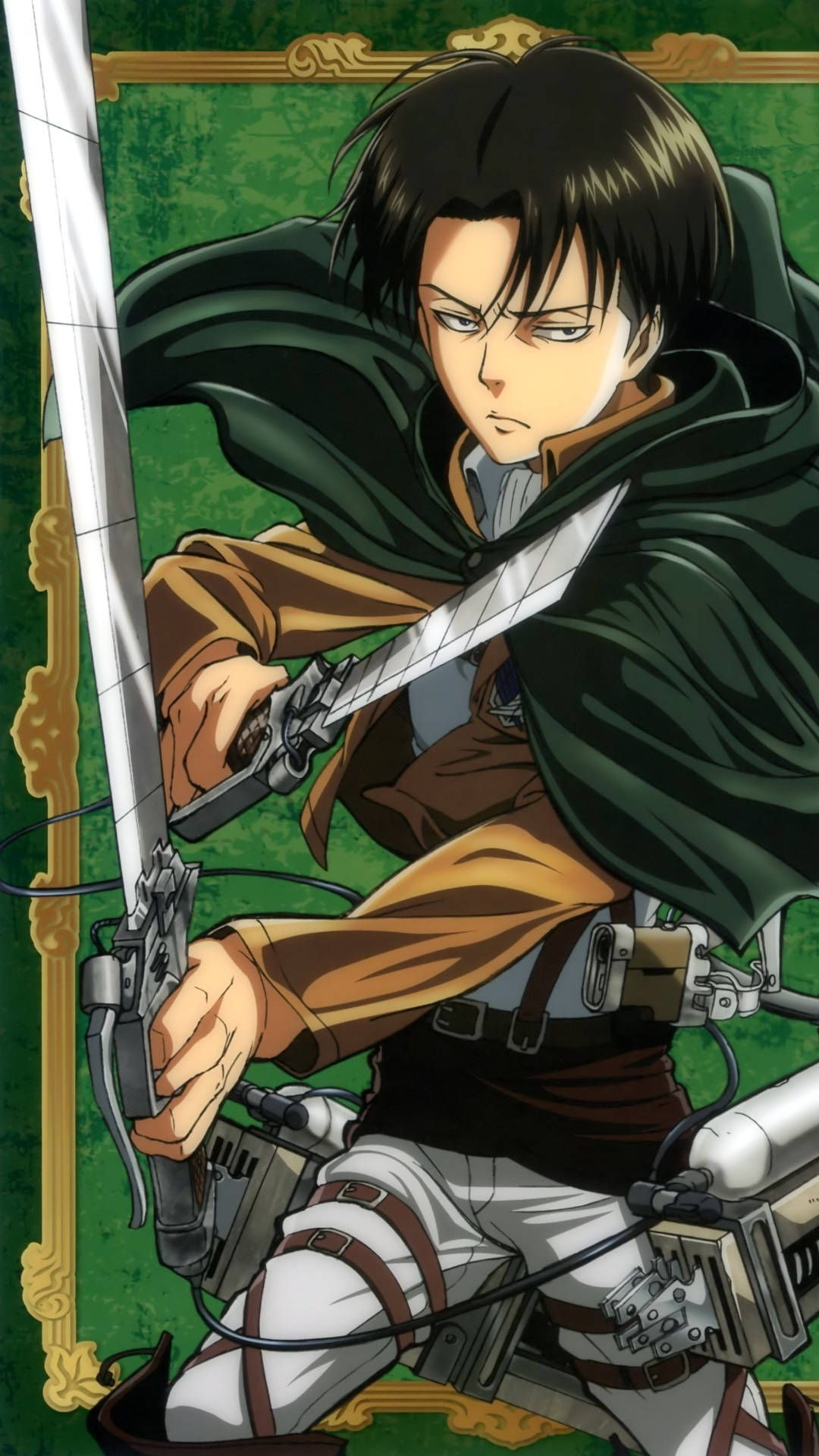 Levi Ackerman, green cloak, gear, Full HD Phone Wallpaper