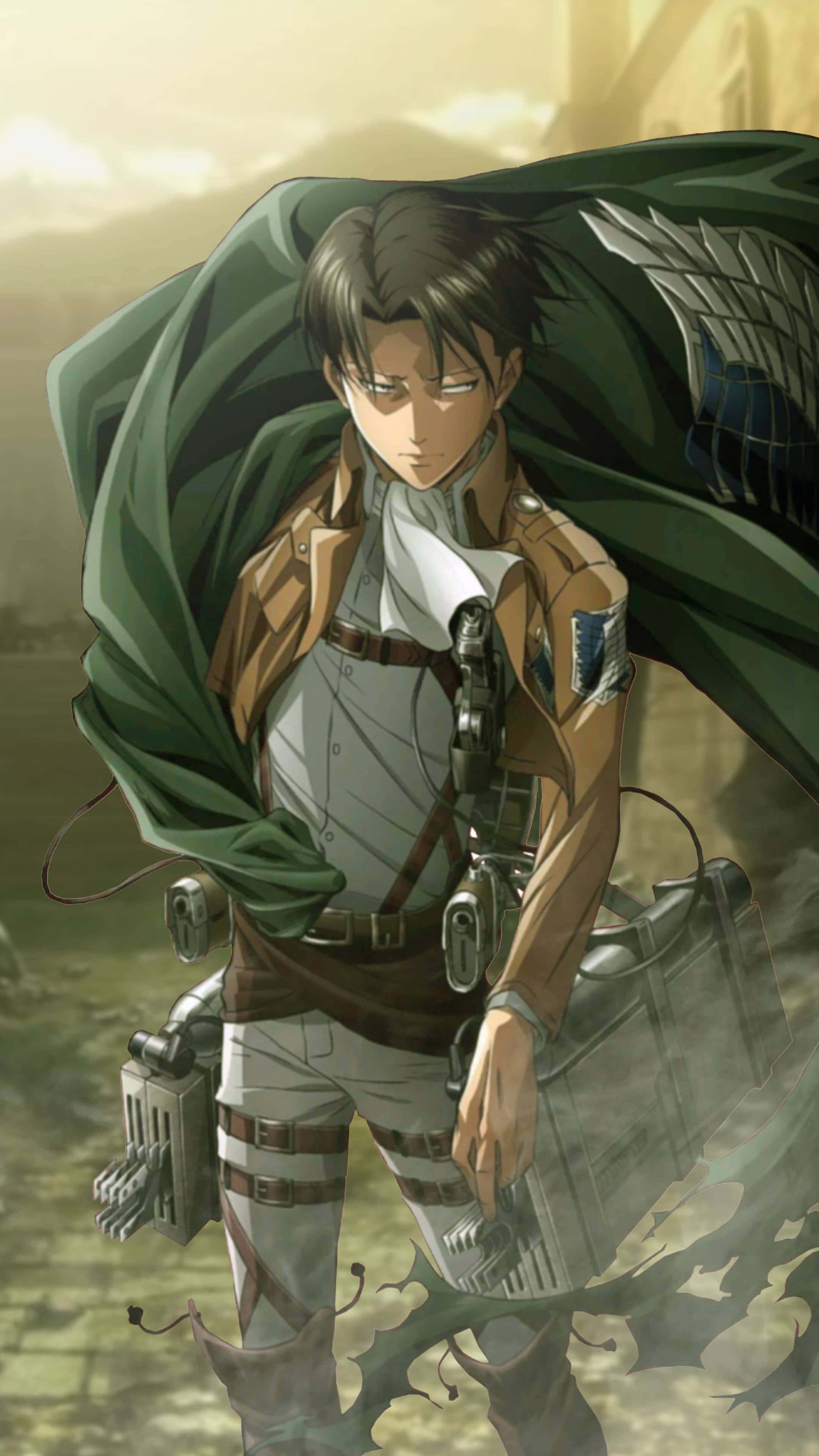 Levi Ackerman, full uniform, green cloak, 4K Phone Wallpaper