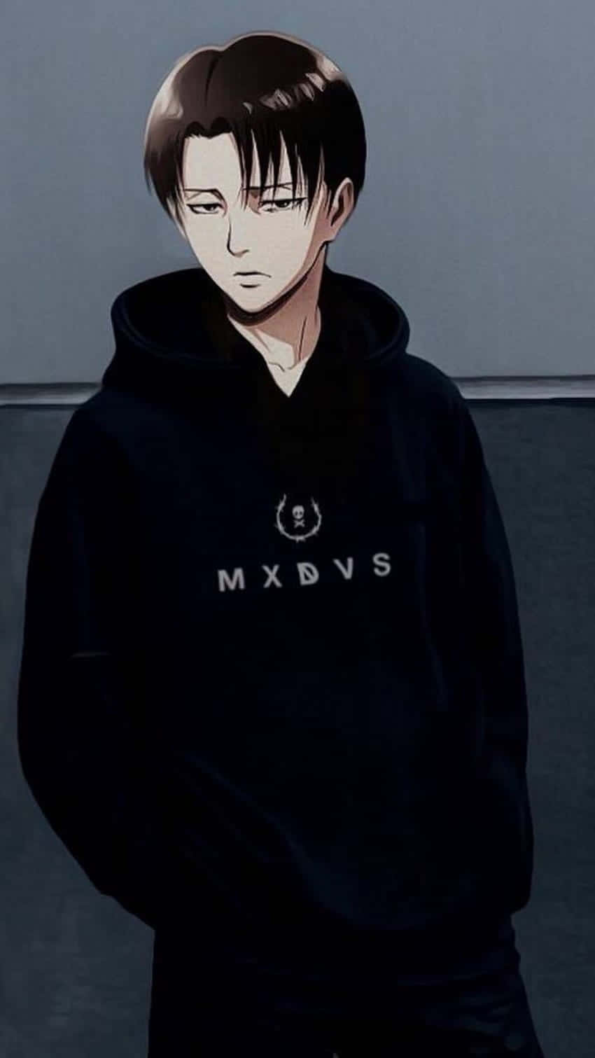 Levi Ackerman, black hoodie, white logo, HD Phone Wallpaper