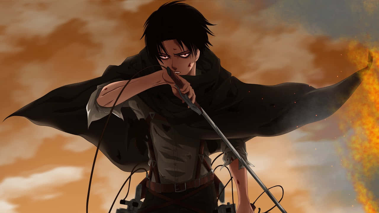 Levi Ackerman, black cloak, sword, HD Desktop Wallpaper