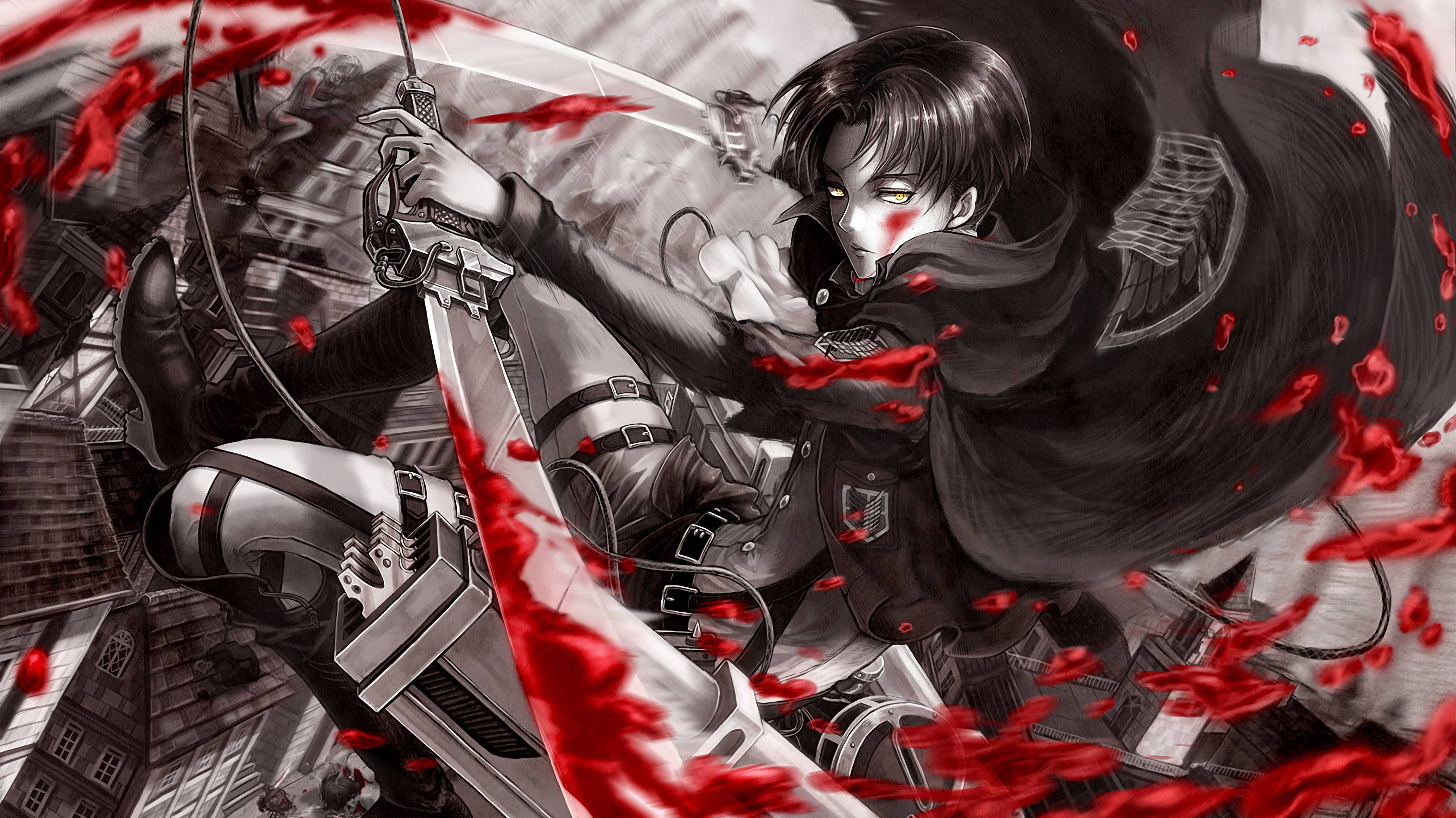 Levi Ackerman, anime warrior, crimson blood, 4K Desktop Wallpaper