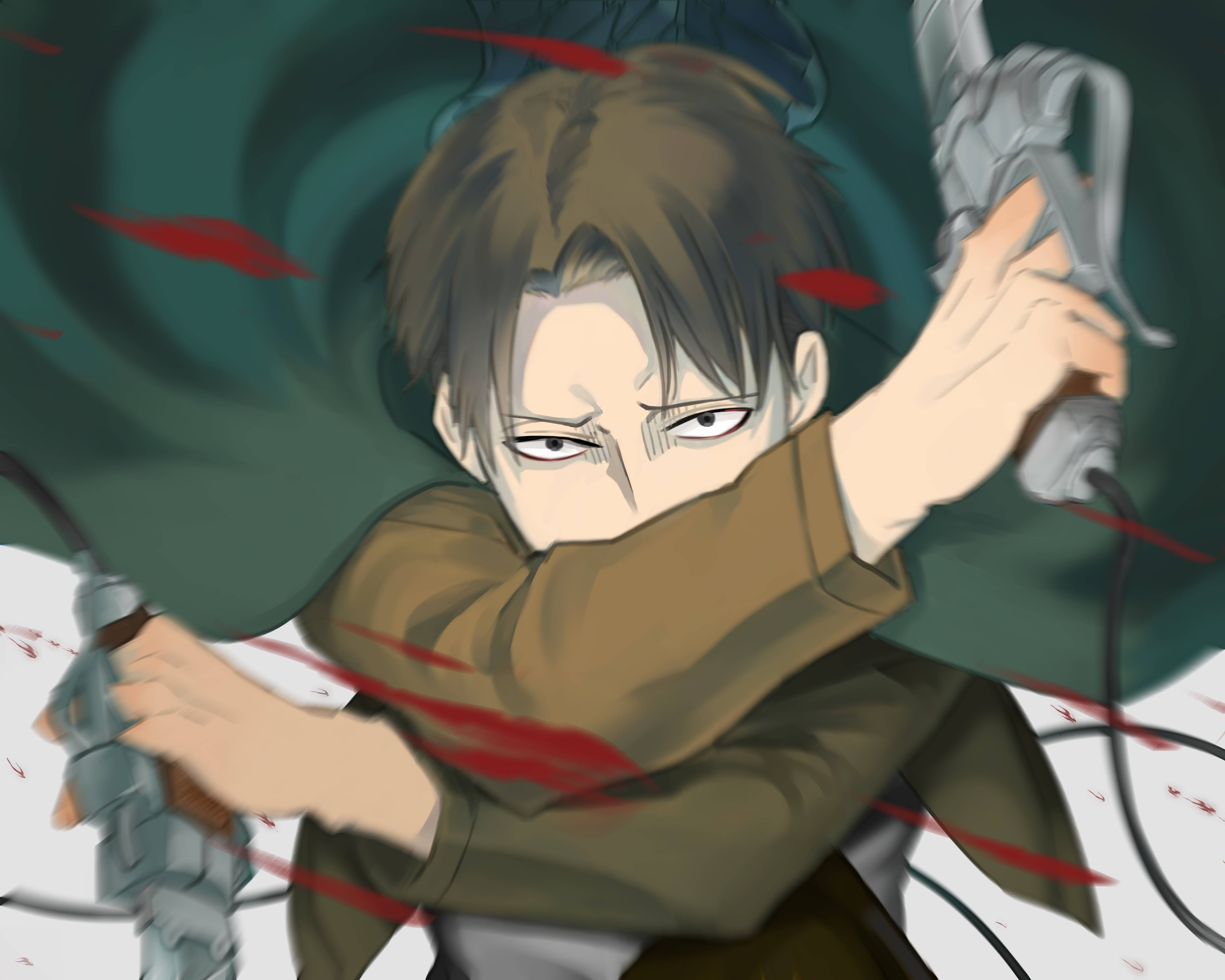 Levi Ackerman, Rapid-fire Gun, green motion lines, 4K Desktop Wallpaper
