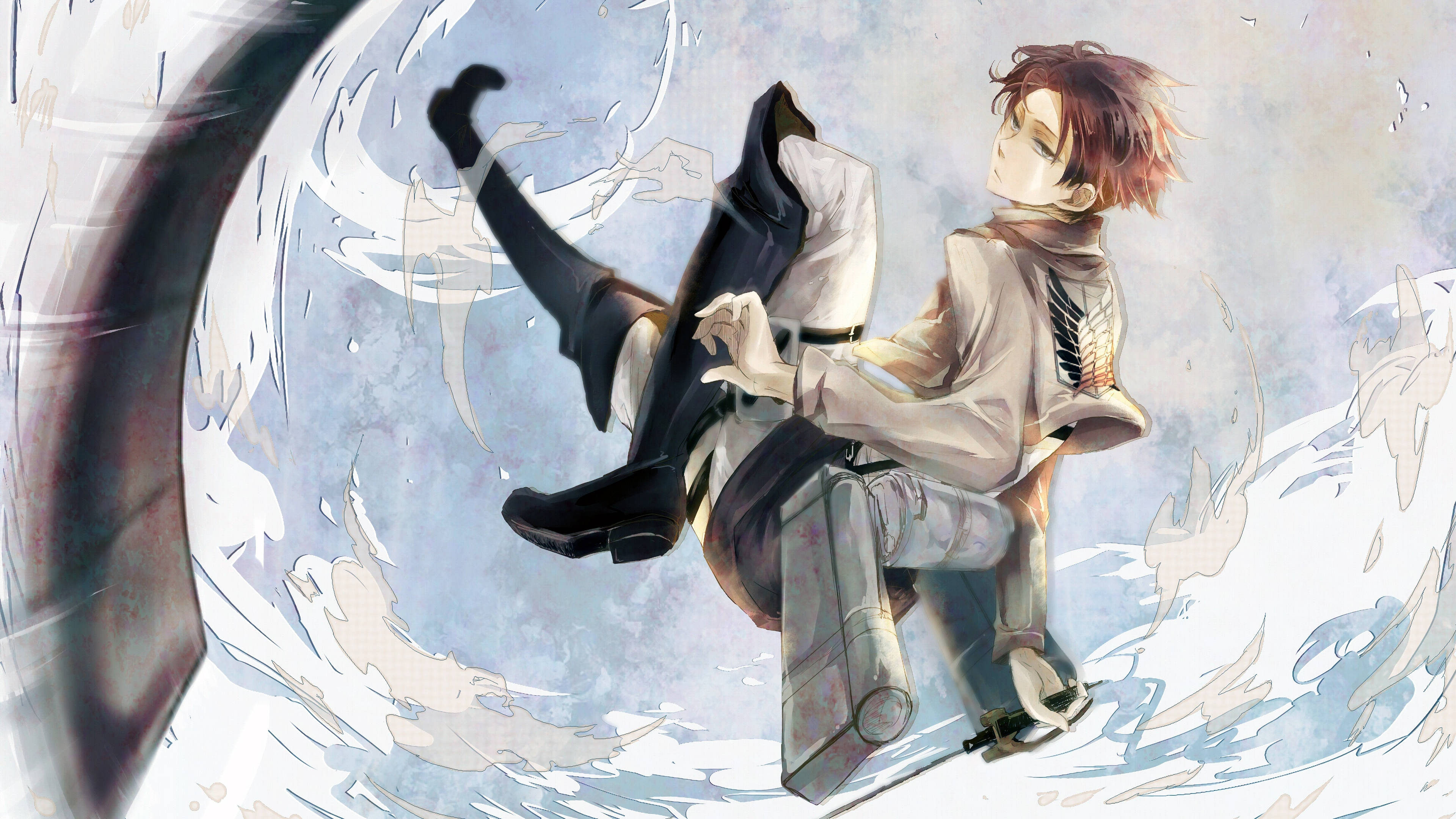Levi Ackerman, white uniform, gear, 4K Desktop Wallpaper