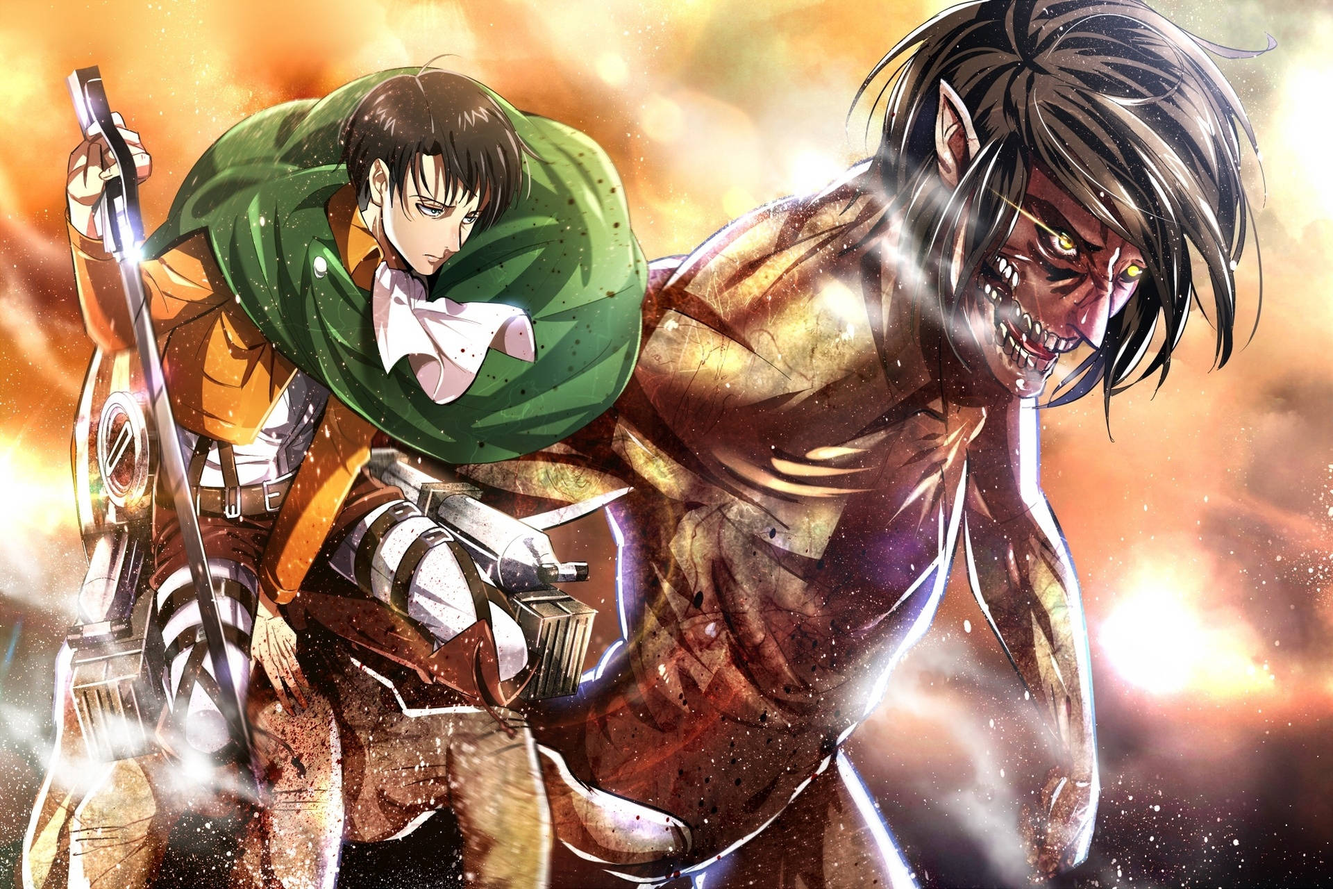 Levi Aesthetic, titan, green cloak, Full HD Desktop Wallpaper