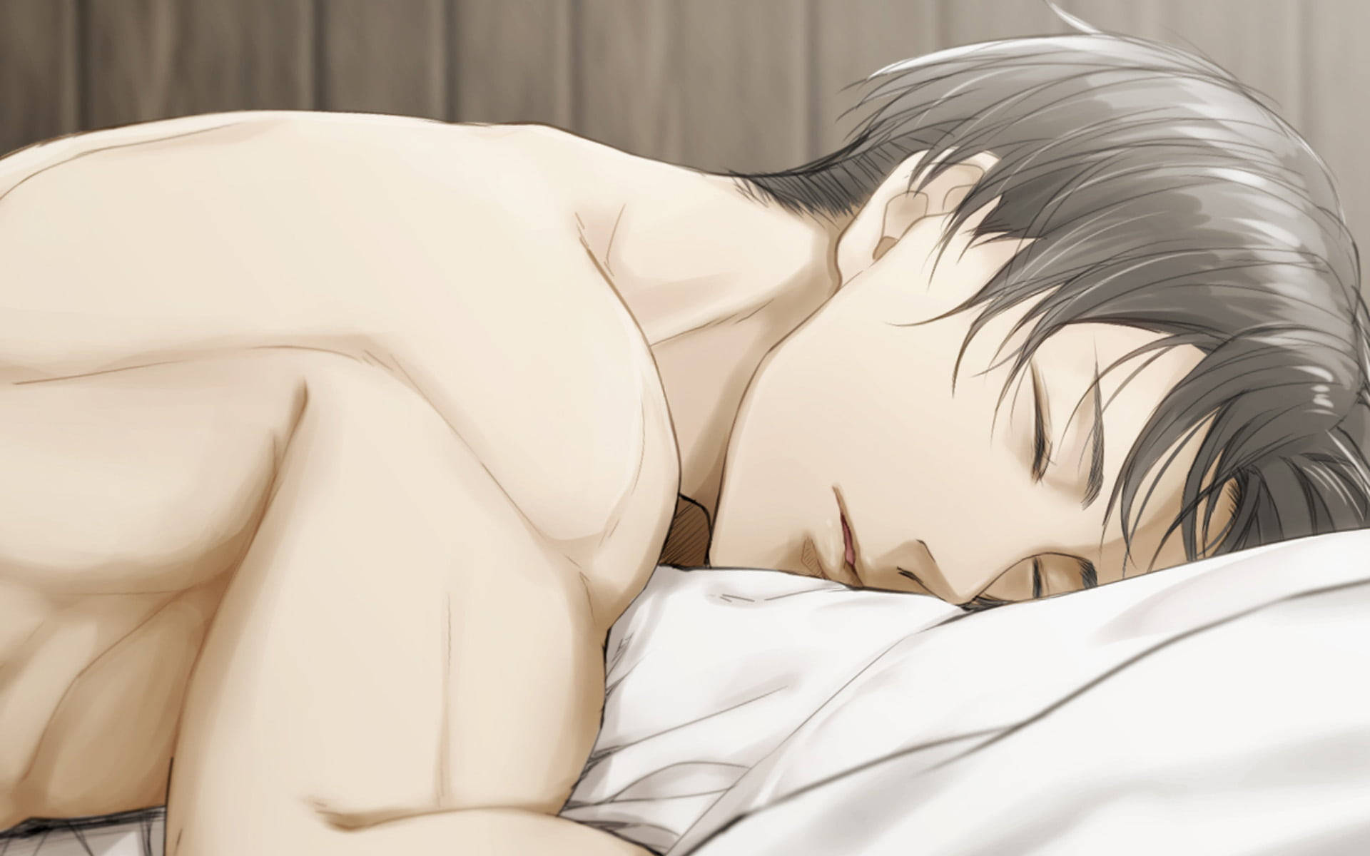 Levi Aesthetic, gray hair, shirtless, Full HD Desktop Wallpaper