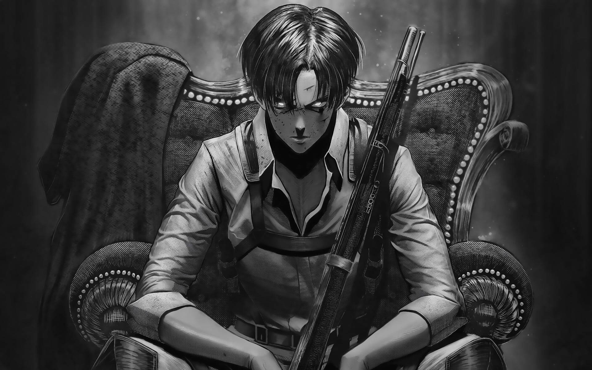 Levi Aesthetic, anime soldier, ornate chair, Full HD Desktop Wallpaper