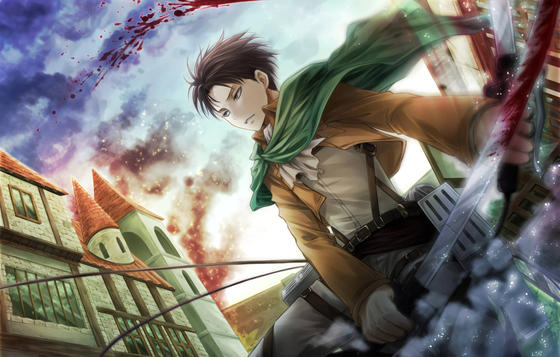 Levi Aesthetic, anime warrior, green scarf, Full HD Desktop Wallpaper
