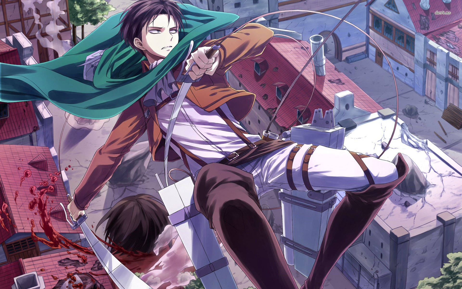 Levi Aesthetic, green cloak, anime warrior, Full HD Desktop Wallpaper