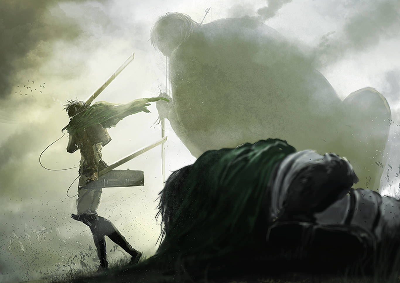 Levi Aesthetic, green armor, sword, HD Desktop Wallpaper