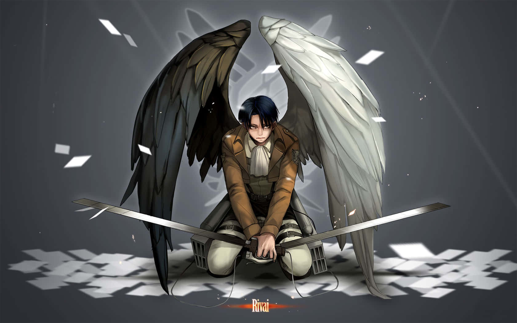 Levi, Attack on Titan, black and white wings, HD Desktop Wallpaper