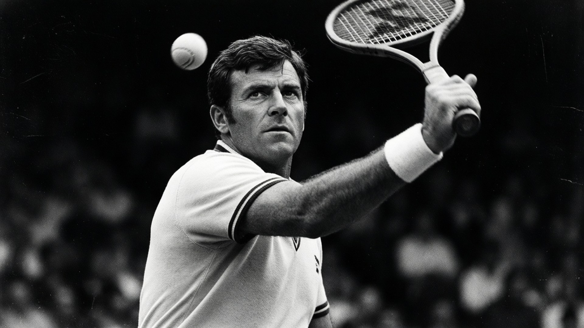 Lew Hoad, black and white, action shot, Full HD Desktop Wallpaper
