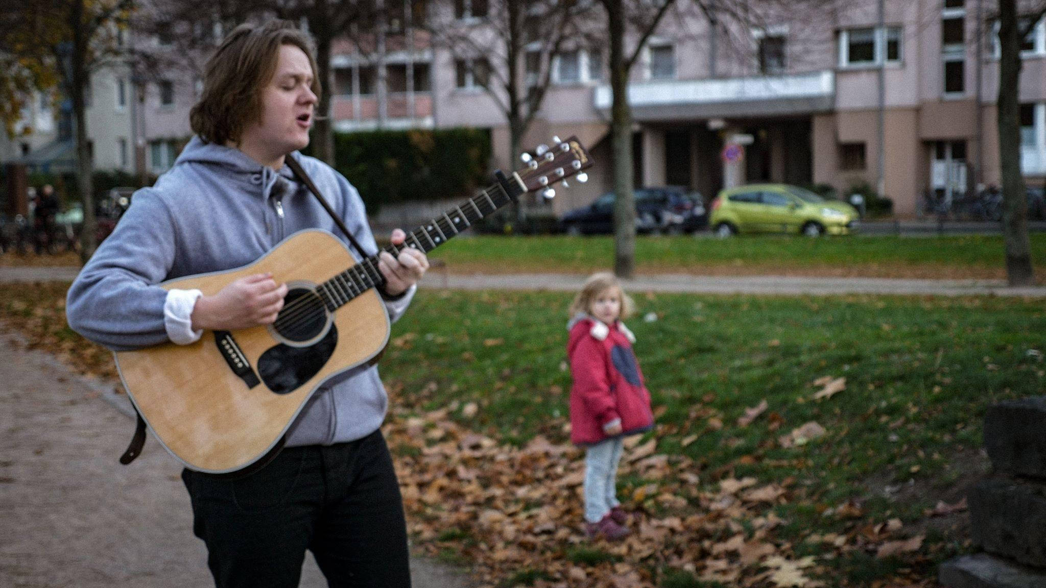 Lewis Capaldi, acoustic guitar, red jacket, Full HD Desktop Wallpaper