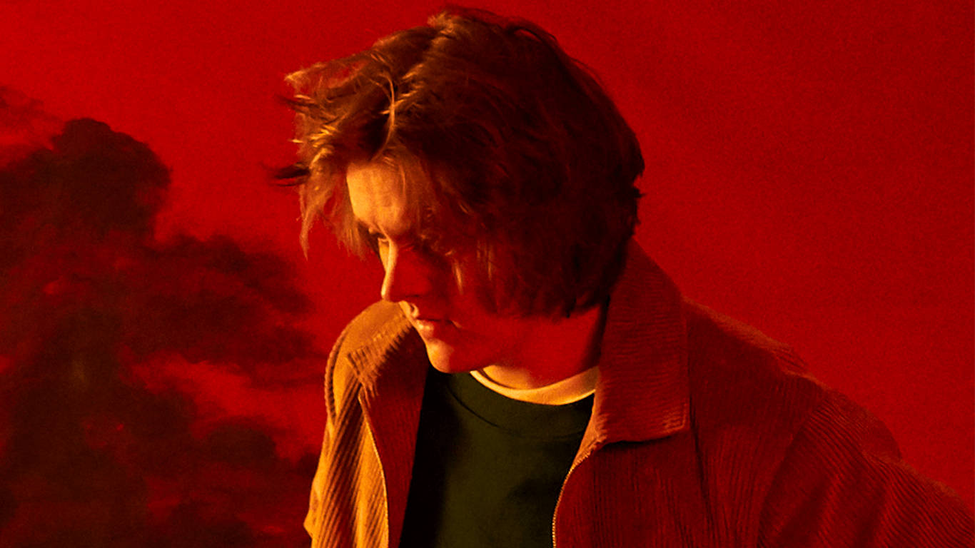 Lewis Capaldi, red backdrop, tousled hair, HD Desktop Wallpaper