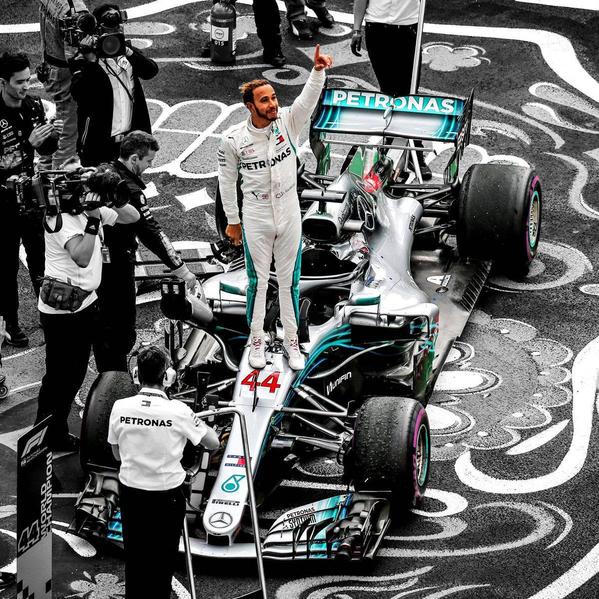 Lewis Hamilton, white racing suit, silver Mercedes Petronas race car, SD Desktop Wallpaper