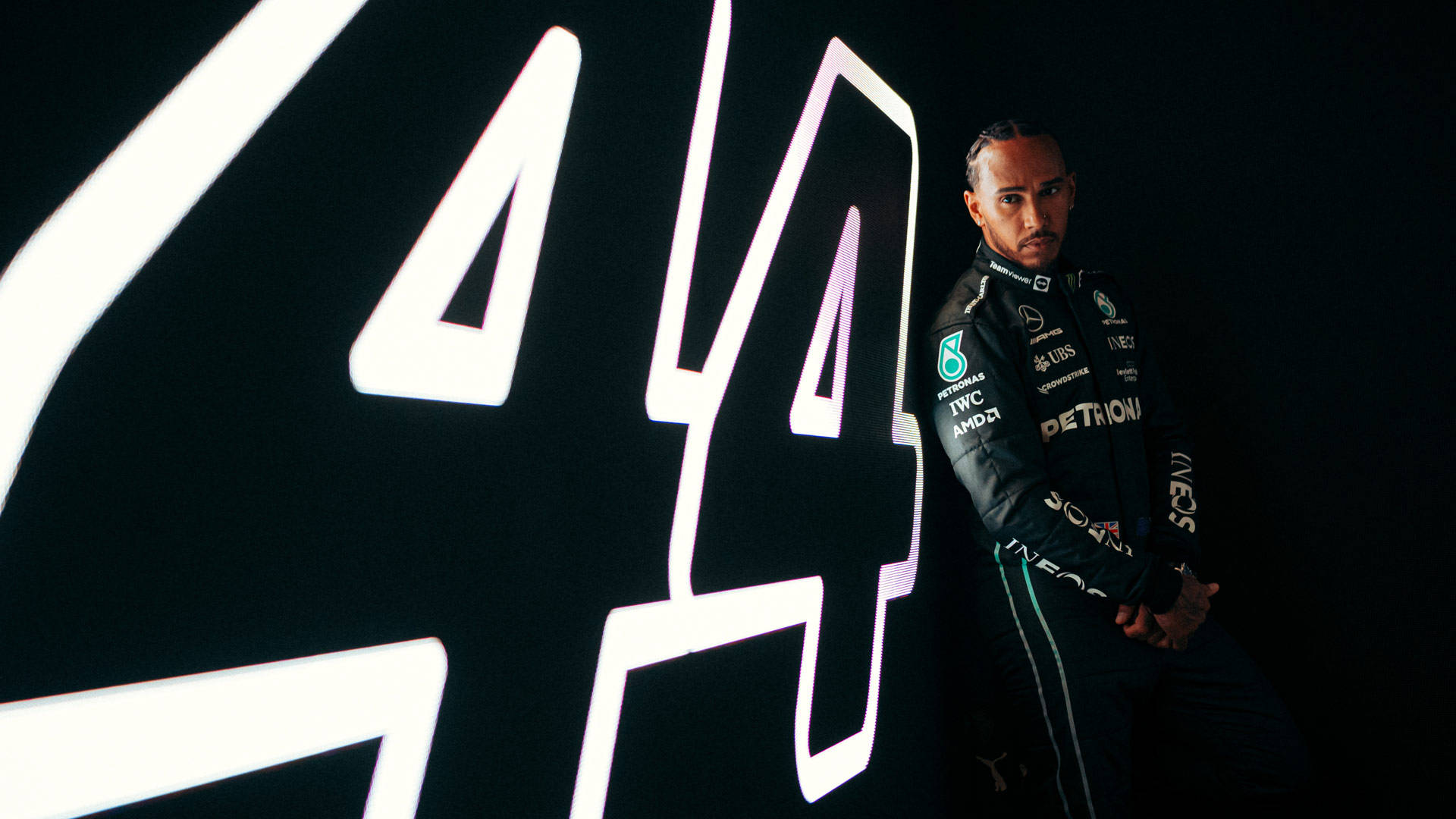 Lewis Hamilton, number 44, glowing white, Full HD Desktop Wallpaper