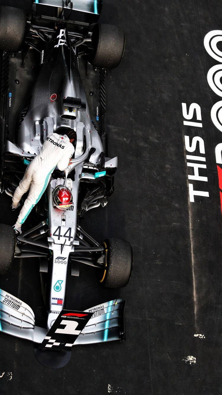 Lewis Hamilton, Formula 1 car, white suit, HD Phone Wallpaper