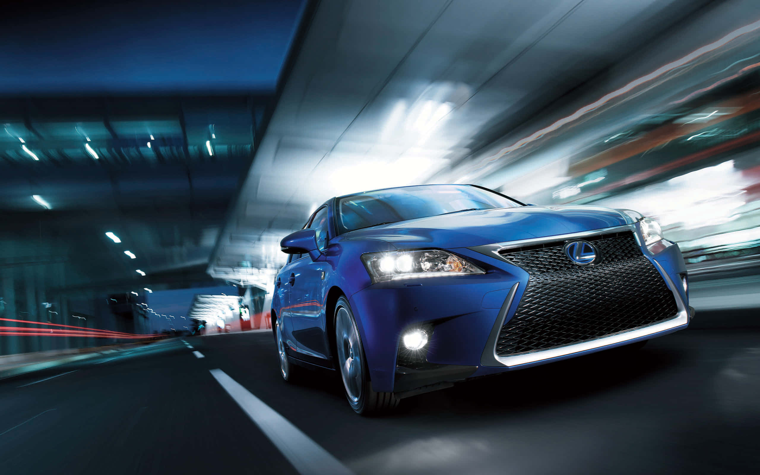 Lexus CT 200h, blue, tunnel, 2K Desktop Wallpaper