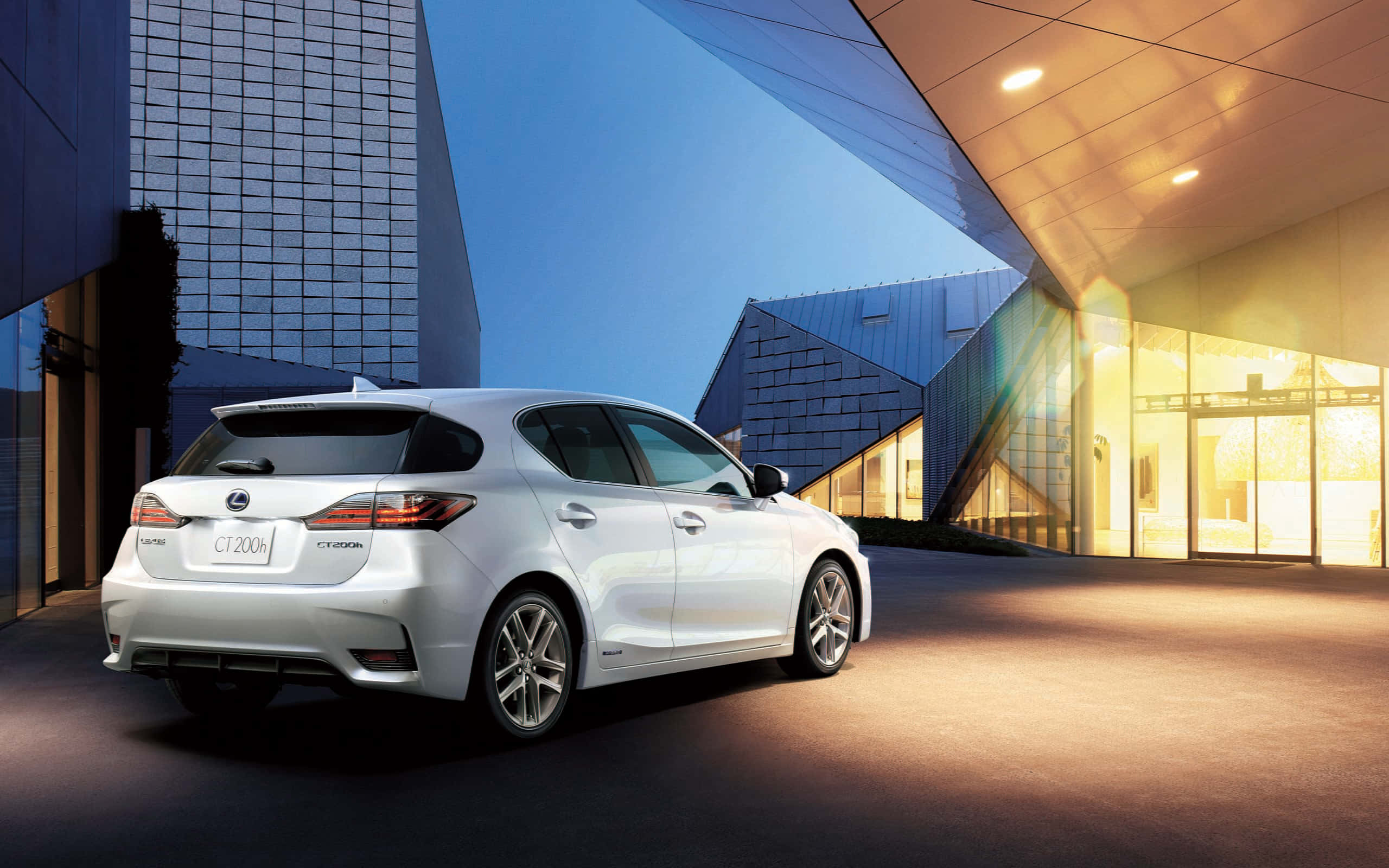 Lexus CT 200h, white, dusk, 2K Desktop Wallpaper