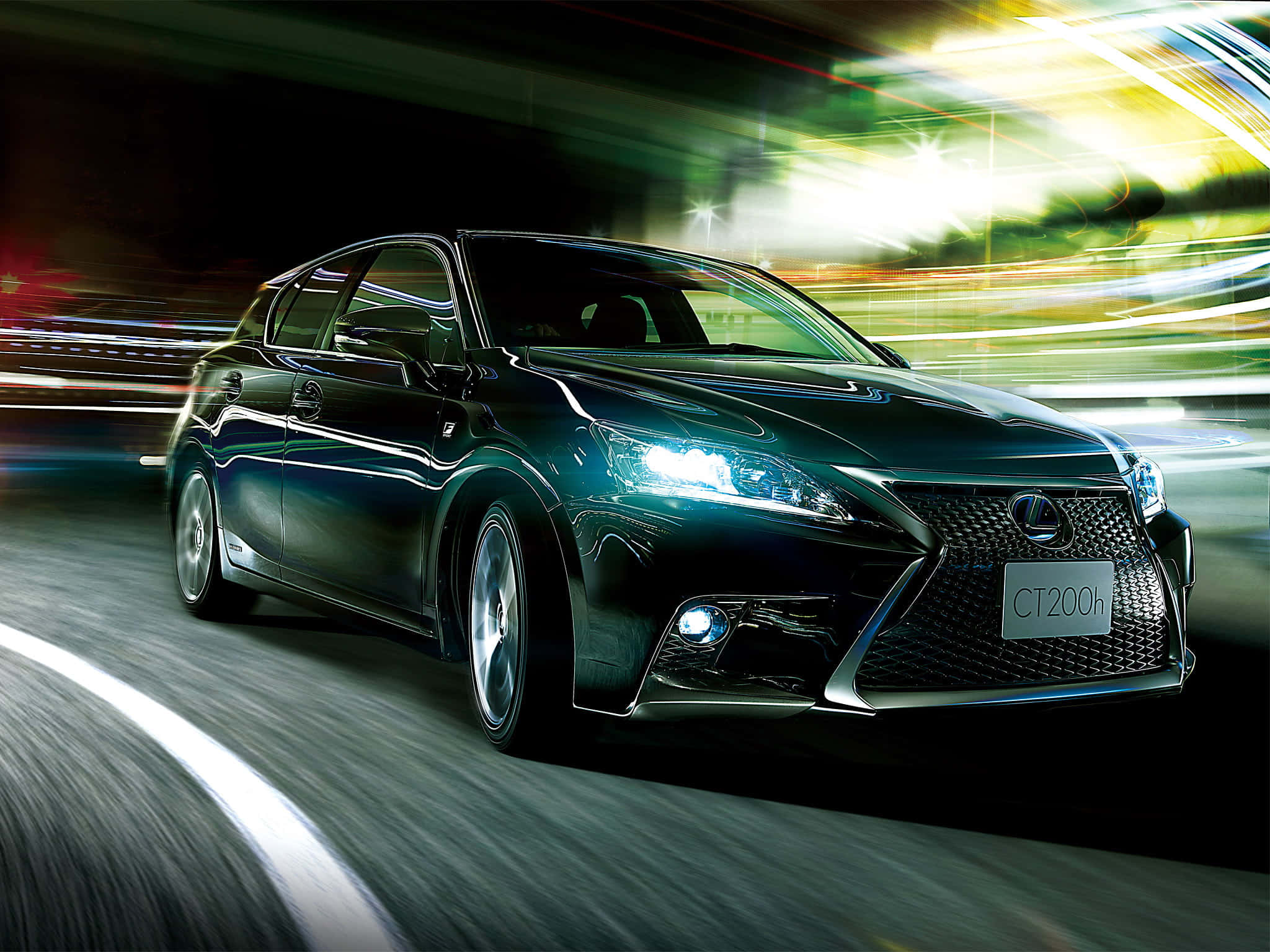 Lexus CT 200h, neon-lit city, night, Full HD Desktop Wallpaper