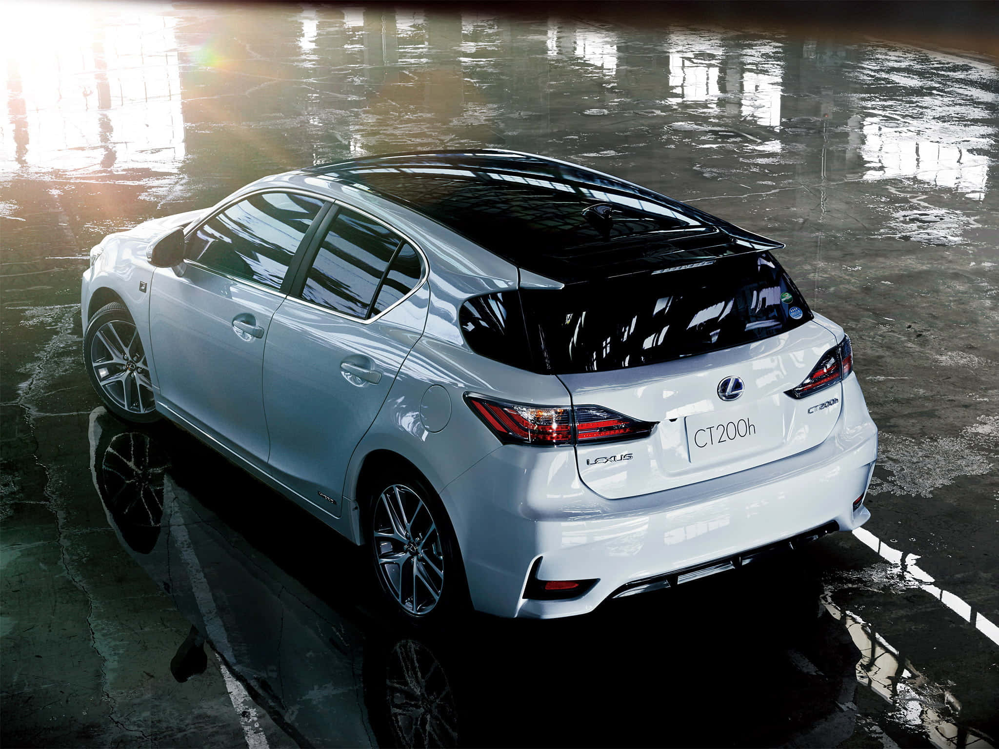 Lexus CT 200h, white, wet concrete, Full HD Desktop Wallpaper