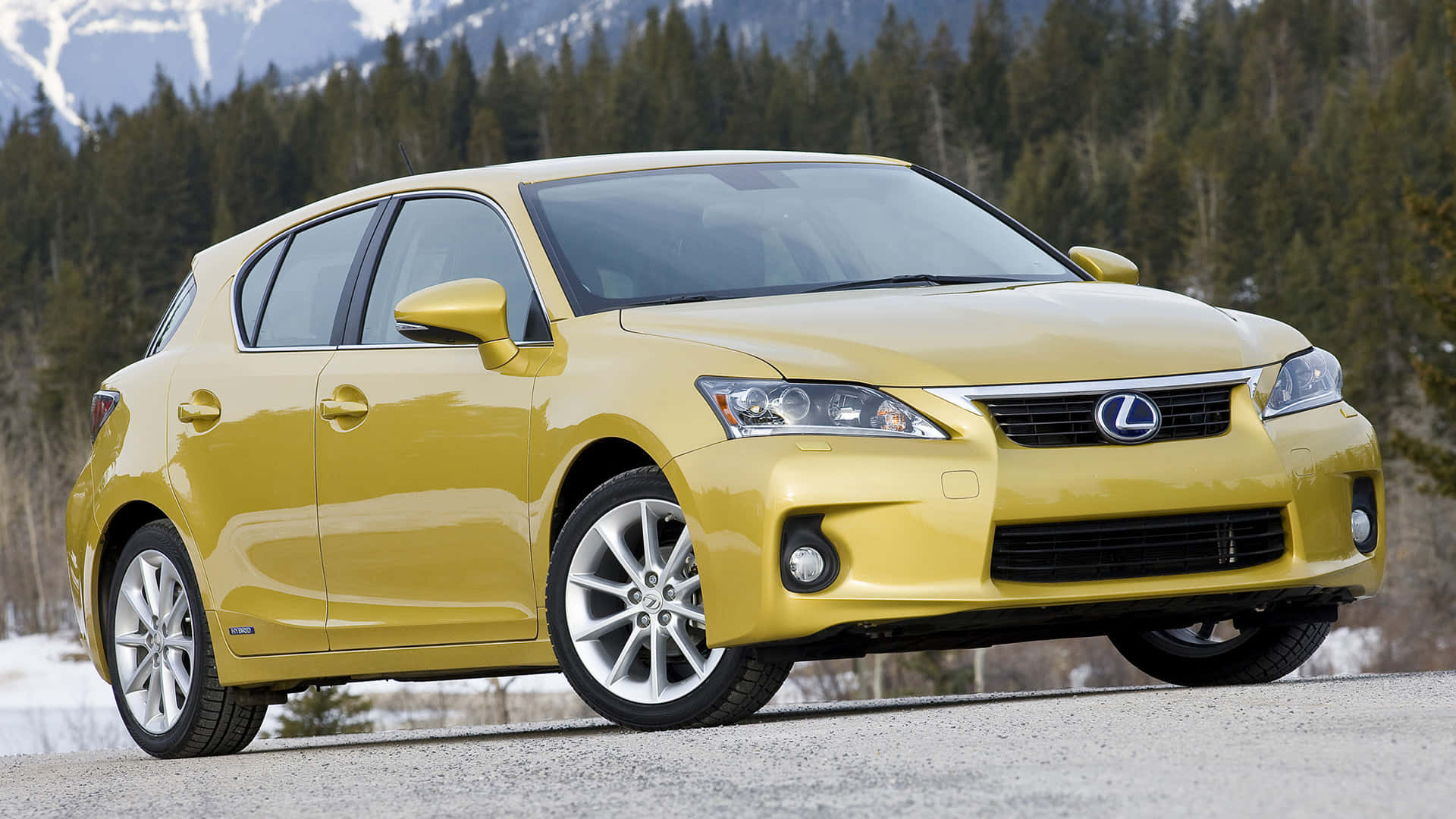 Lexus CT 200h, vibrant yellow, gravel road, Full HD Desktop Wallpaper