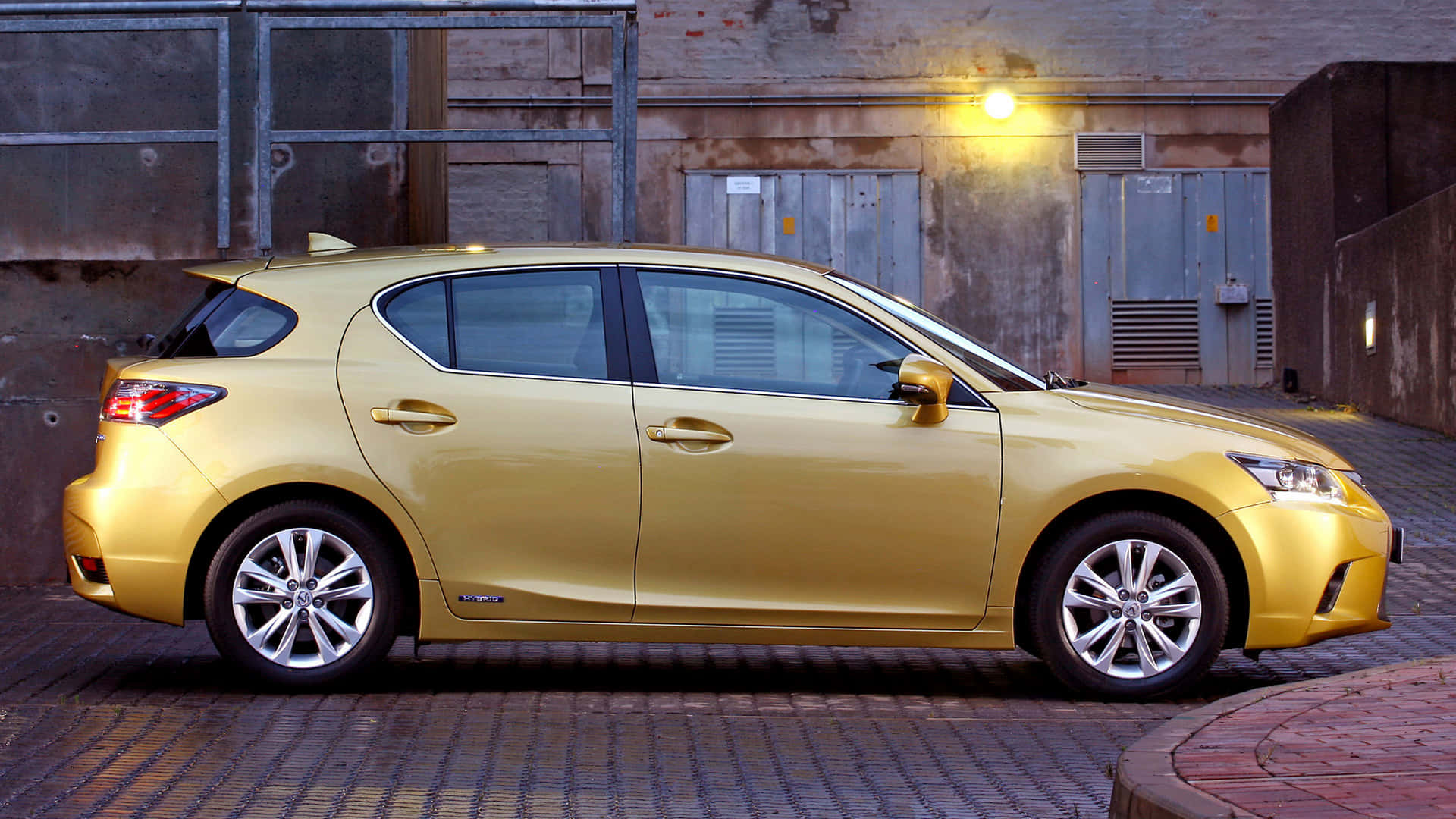 Lexus CT 200h, gold, brick-paved alleyway, Full HD Desktop Wallpaper