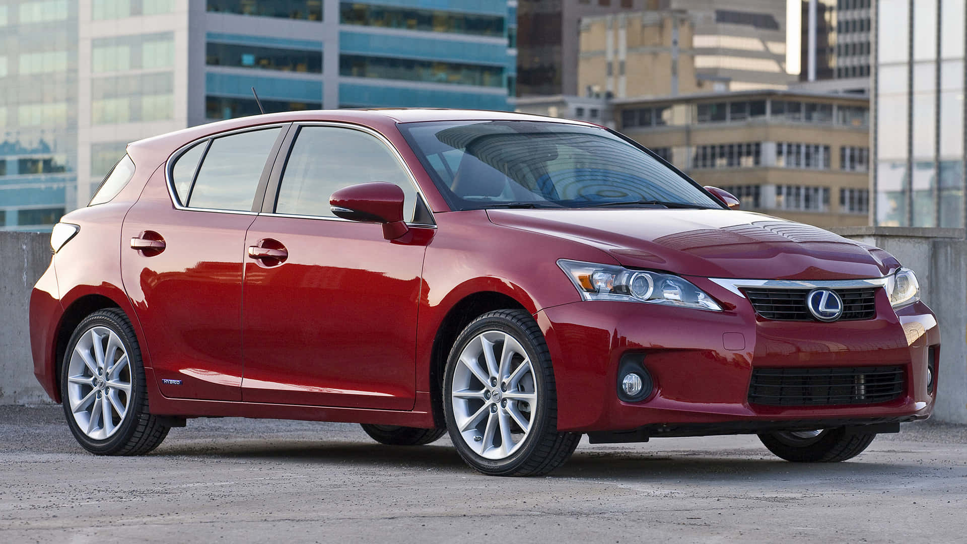Lexus CT 200h, glossy red, concrete rooftop, Full HD Desktop Wallpaper
