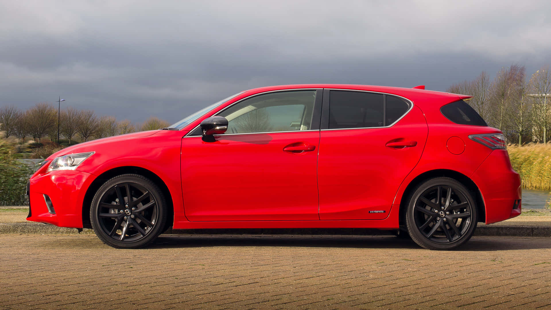Lexus CT 200h, vibrant red, paved path, Full HD Desktop Wallpaper