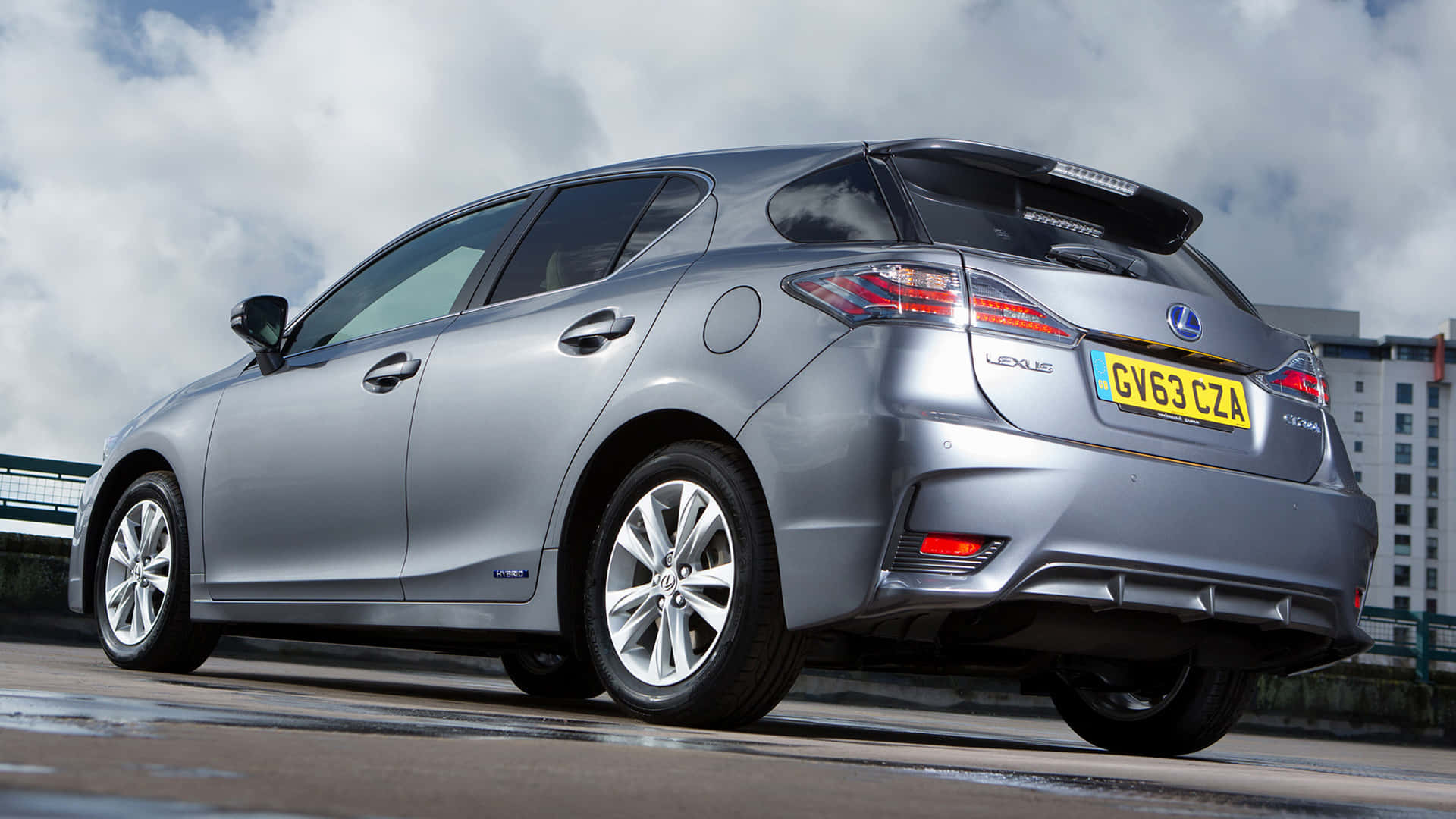 Lexus CT 200h, silver, wet urban road, Full HD Desktop Wallpaper