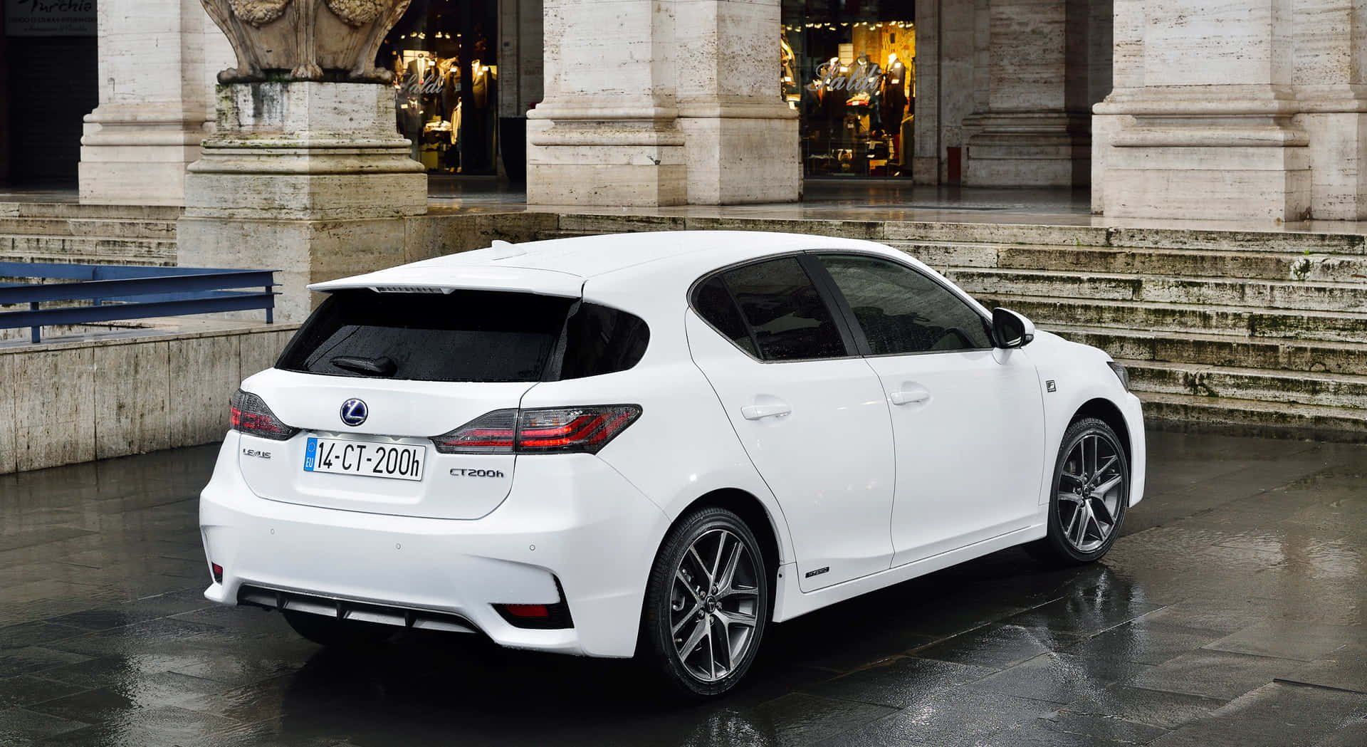 Lexus CT 200h, white, wet pavement, Full HD Desktop Wallpaper