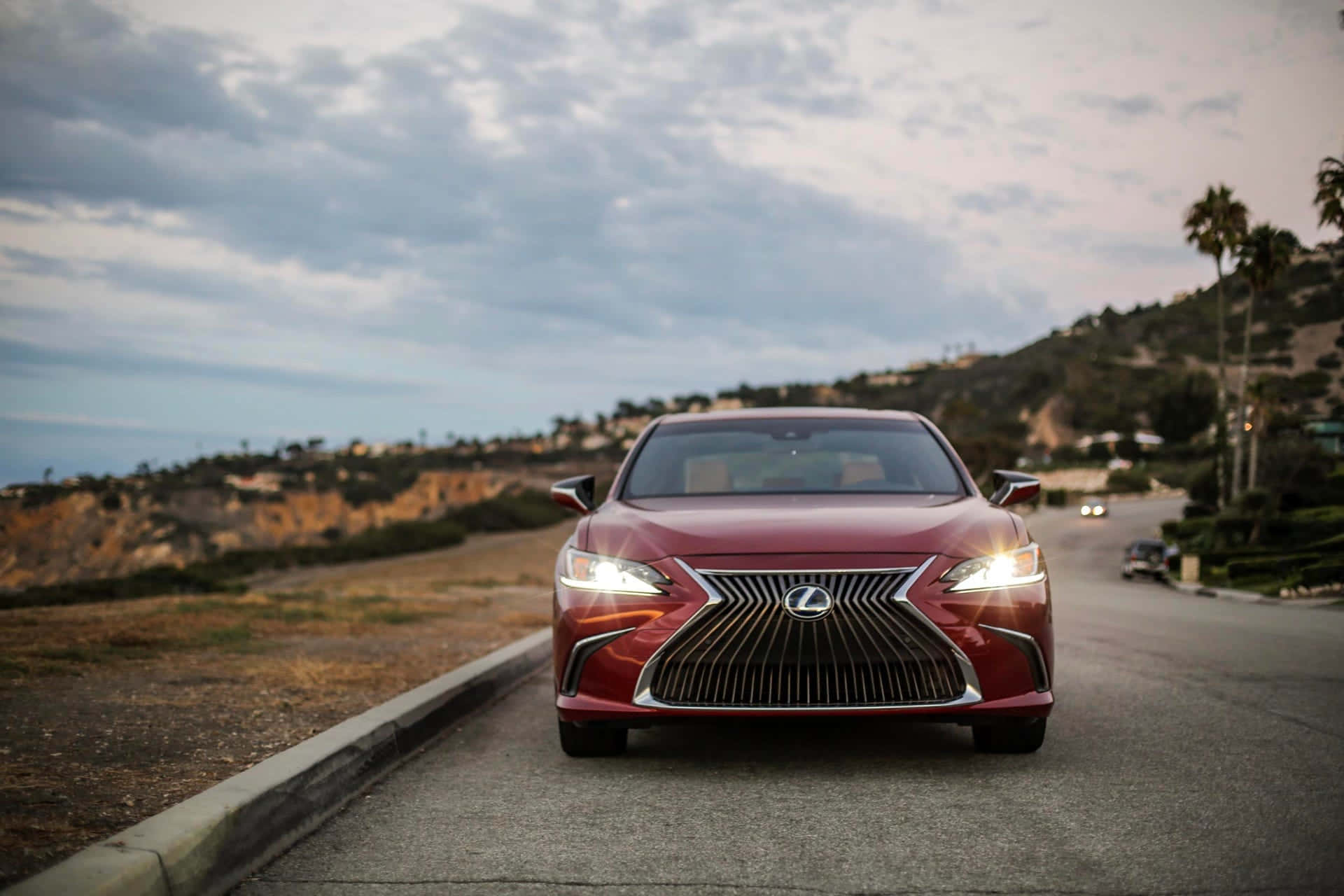 Lexus ES 300h, red, coastal road, Full HD Desktop Wallpaper