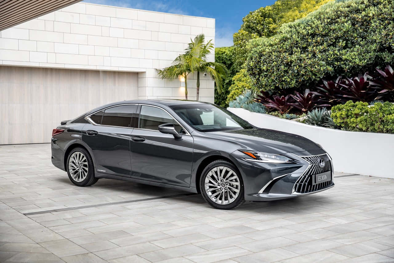 Lexus ES 300h, gray, tiled driveway, HD Desktop Wallpaper