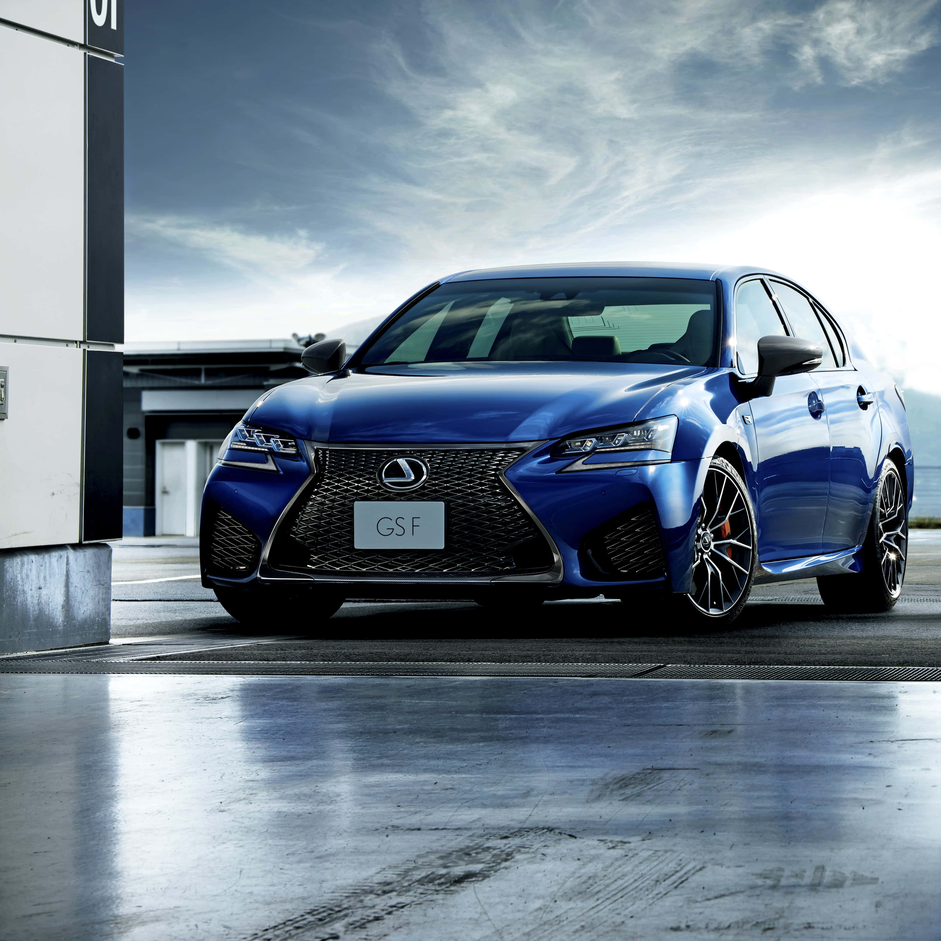 Lexus GS F, blue, cloudy sky, 2K Desktop Wallpaper