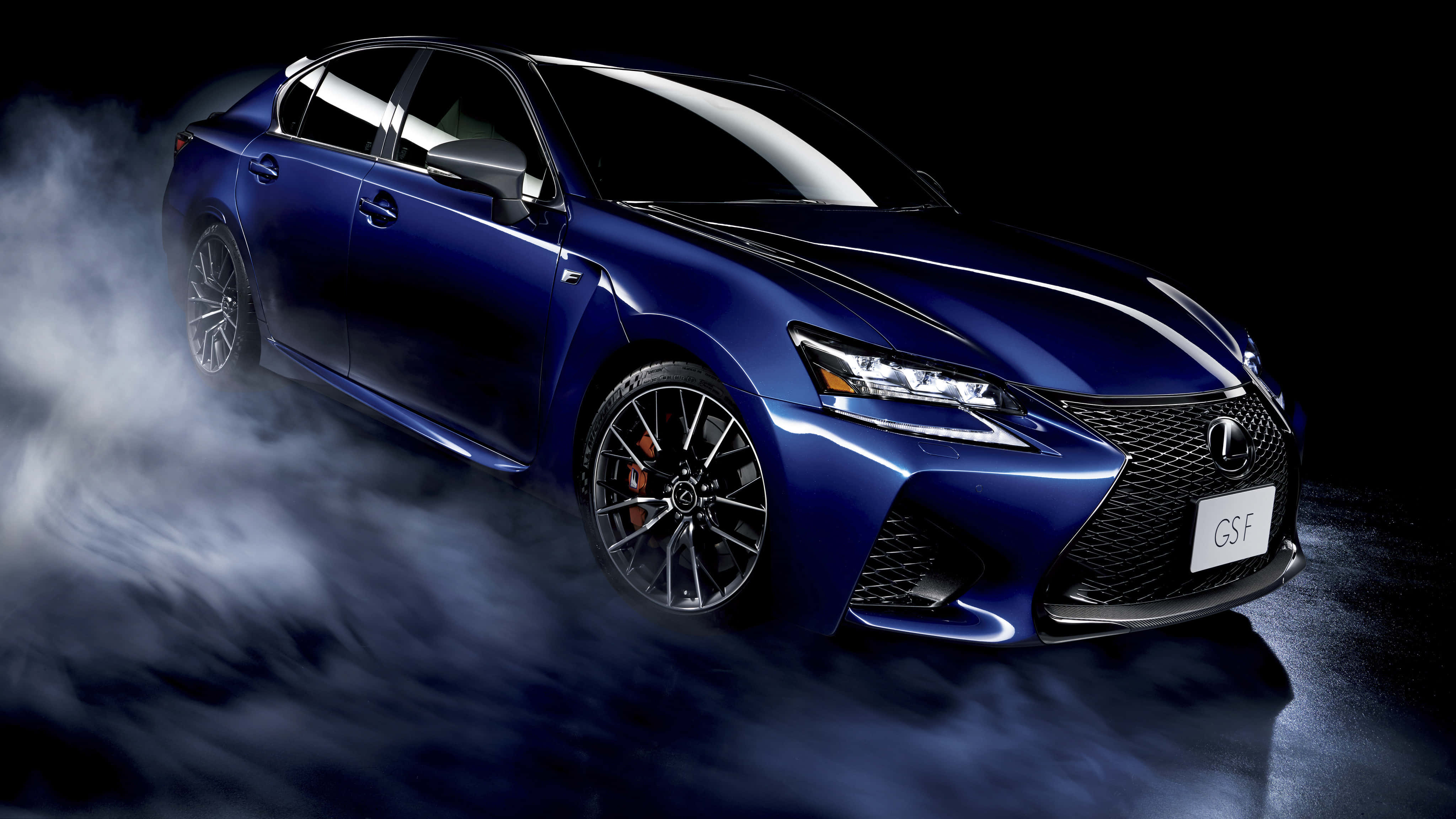 Lexus GS F, blue, swirling smoke, 4K Desktop Wallpaper