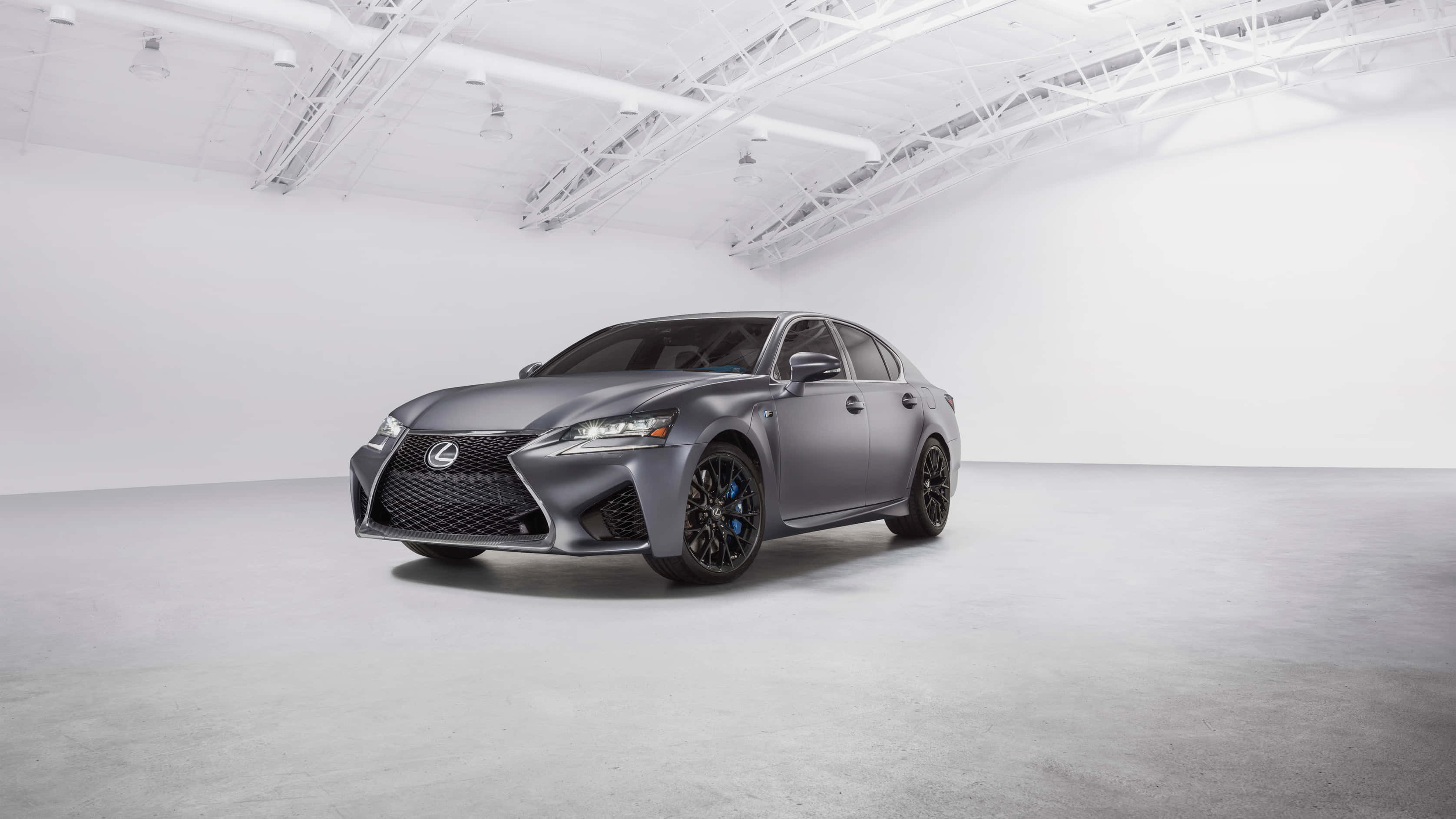 Lexus GS F, matte gray, black rims, 2K Desktop Wallpaper
