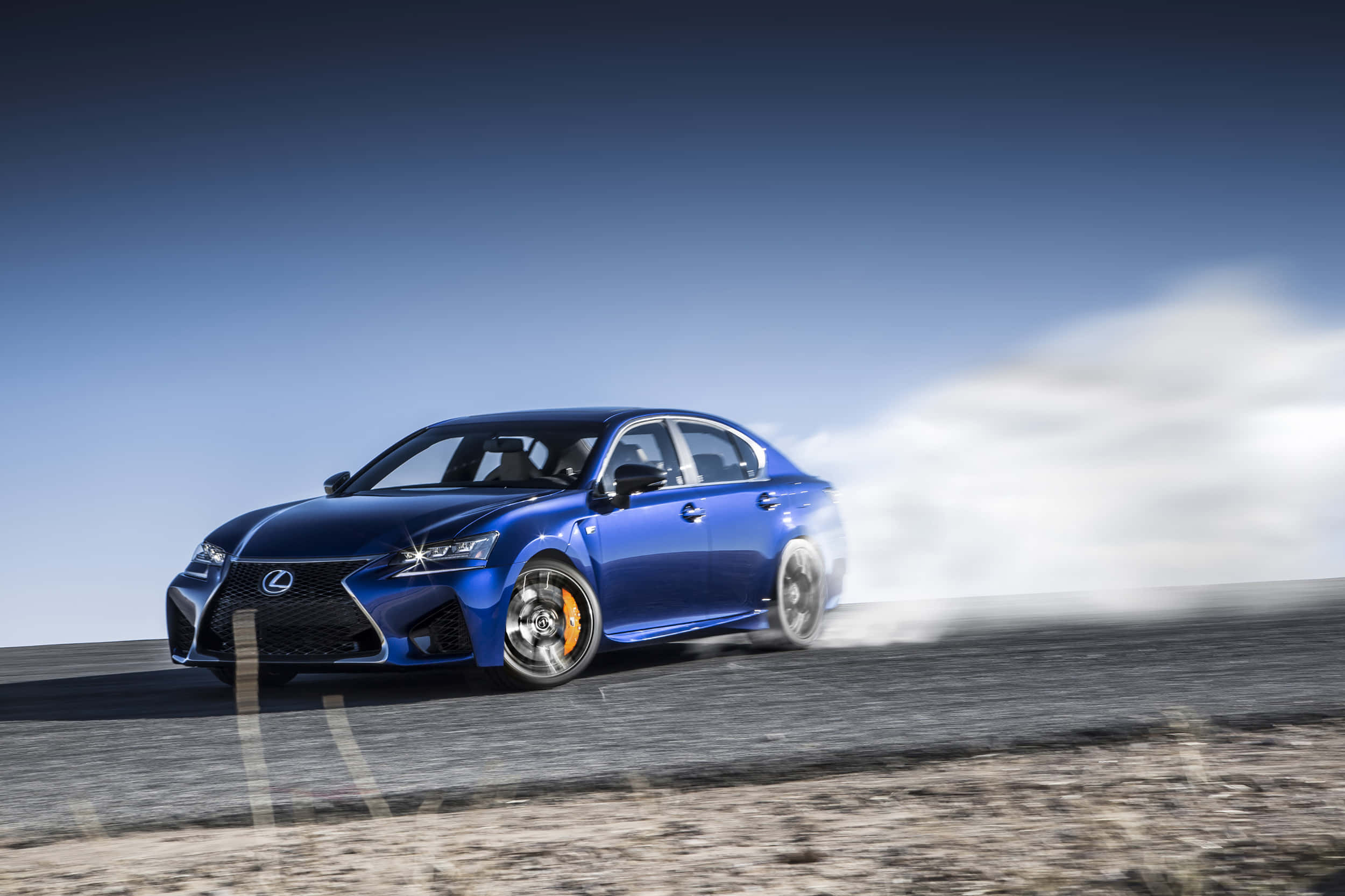 Lexus GS F, vibrant blue, desert road, Full HD Desktop Wallpaper