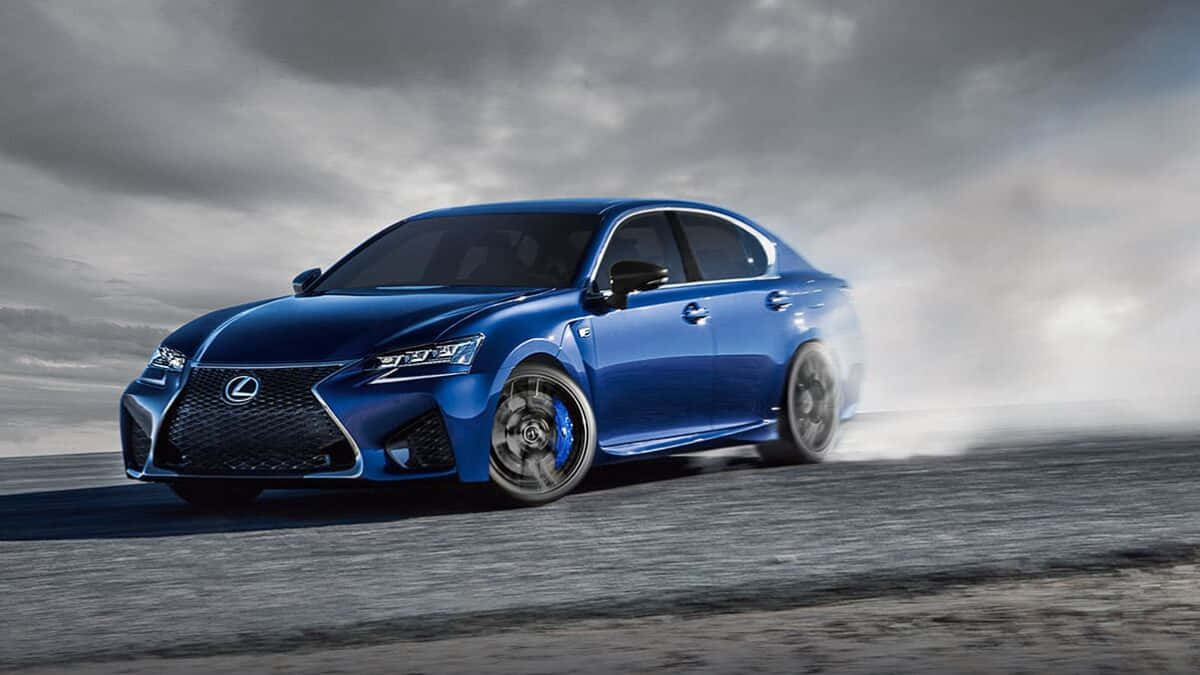 Lexus GS F, vibrant blue, dusty road, SD Desktop Wallpaper