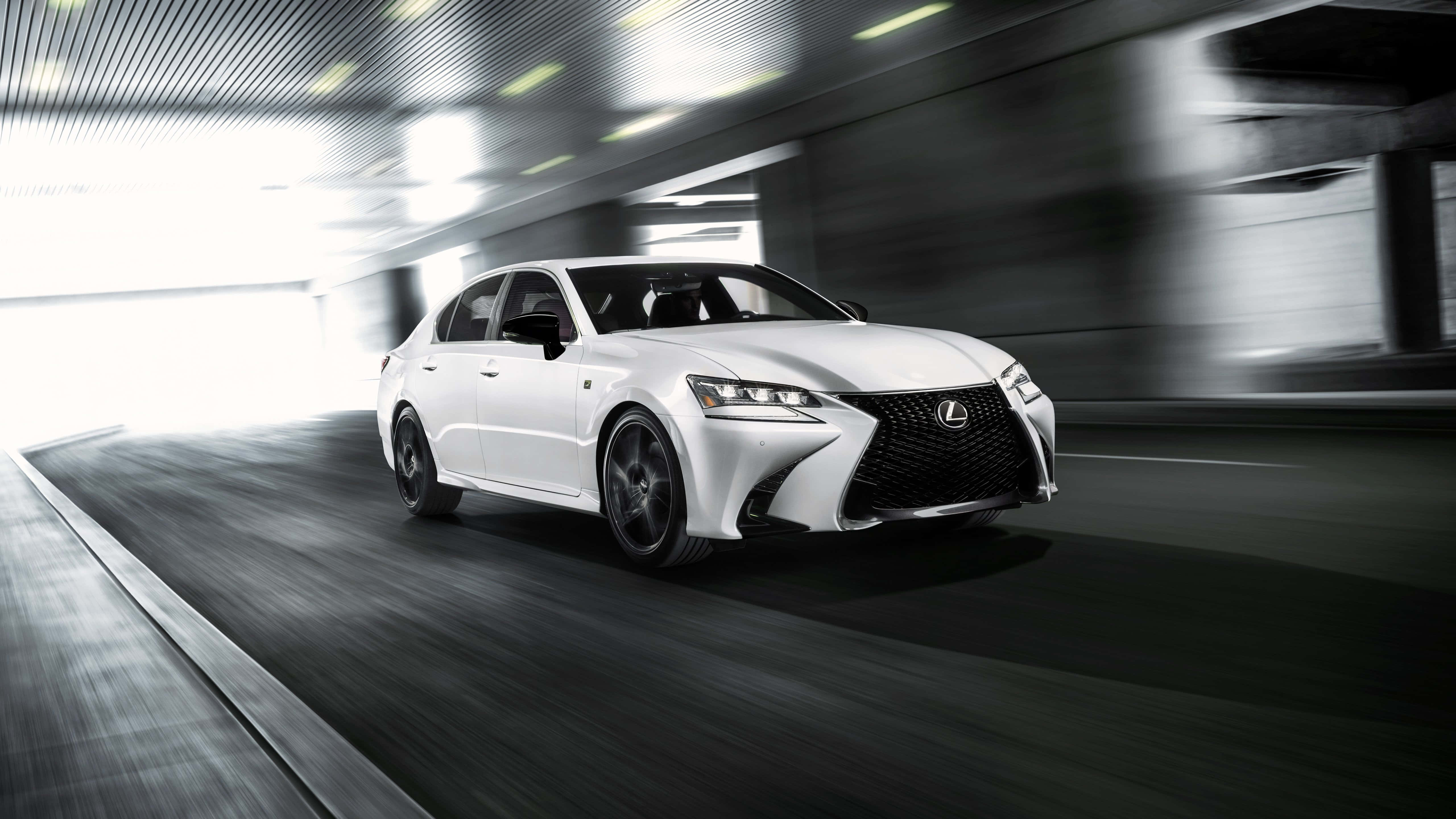 Lexus GS, white, modern tunnel, 5K Desktop Wallpaper