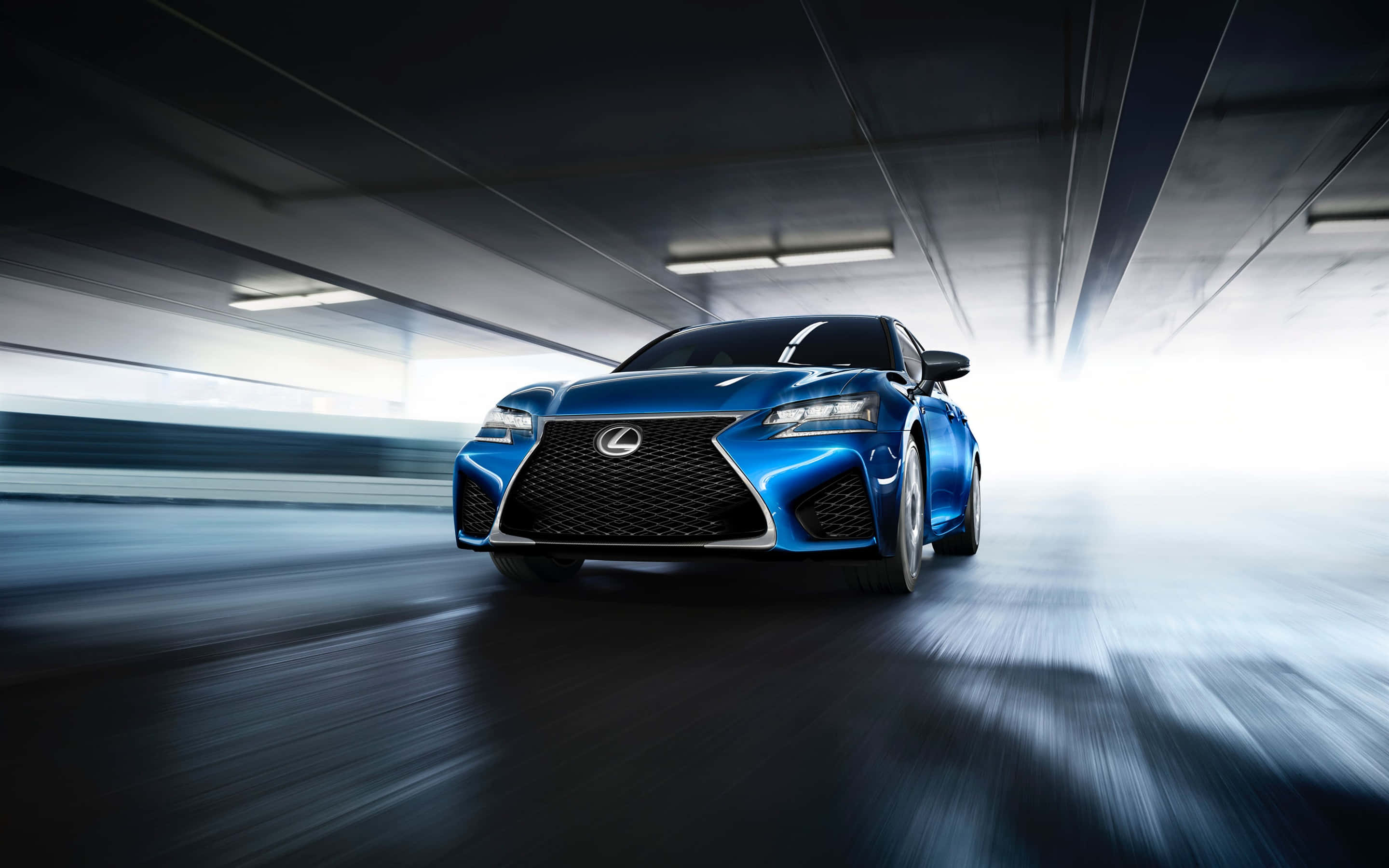 Lexus GS, blue, tunnel, 2K Desktop Wallpaper