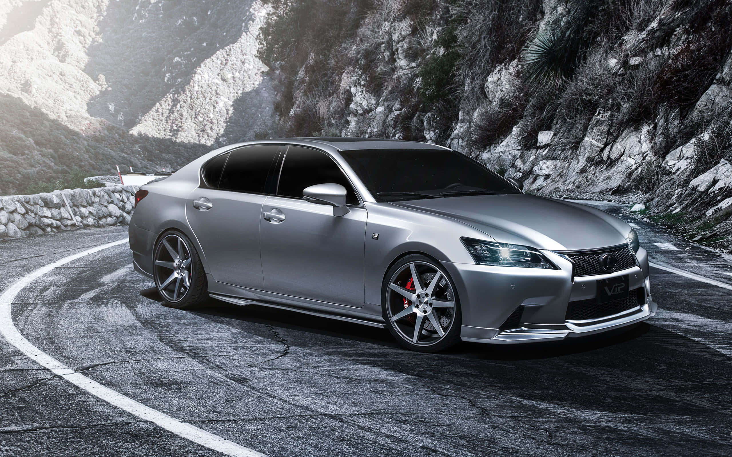 Lexus GS, silver, red brake calipers, 2K Desktop Wallpaper