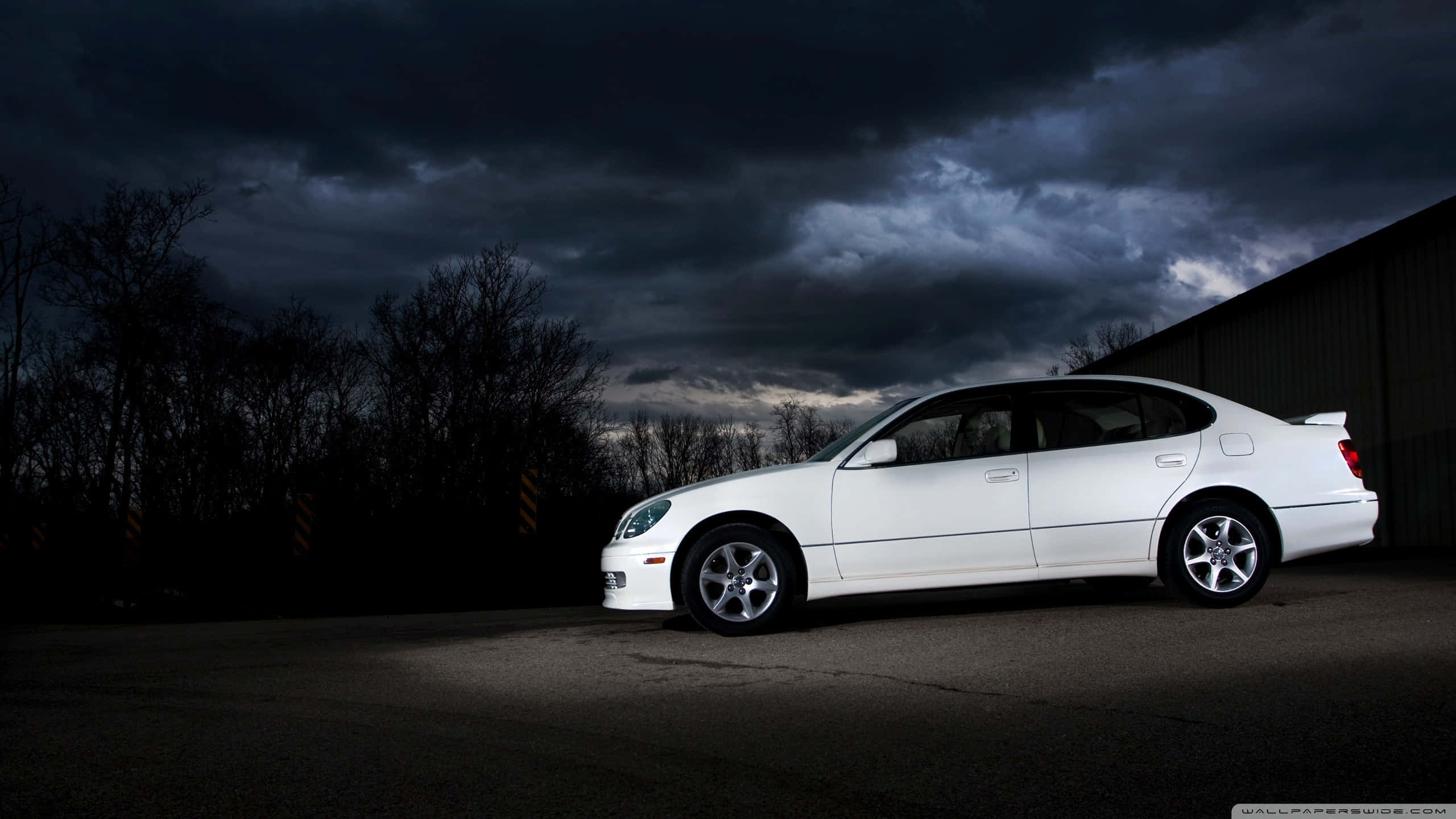 Lexus GS, white, stormy sky, 2K Desktop Wallpaper