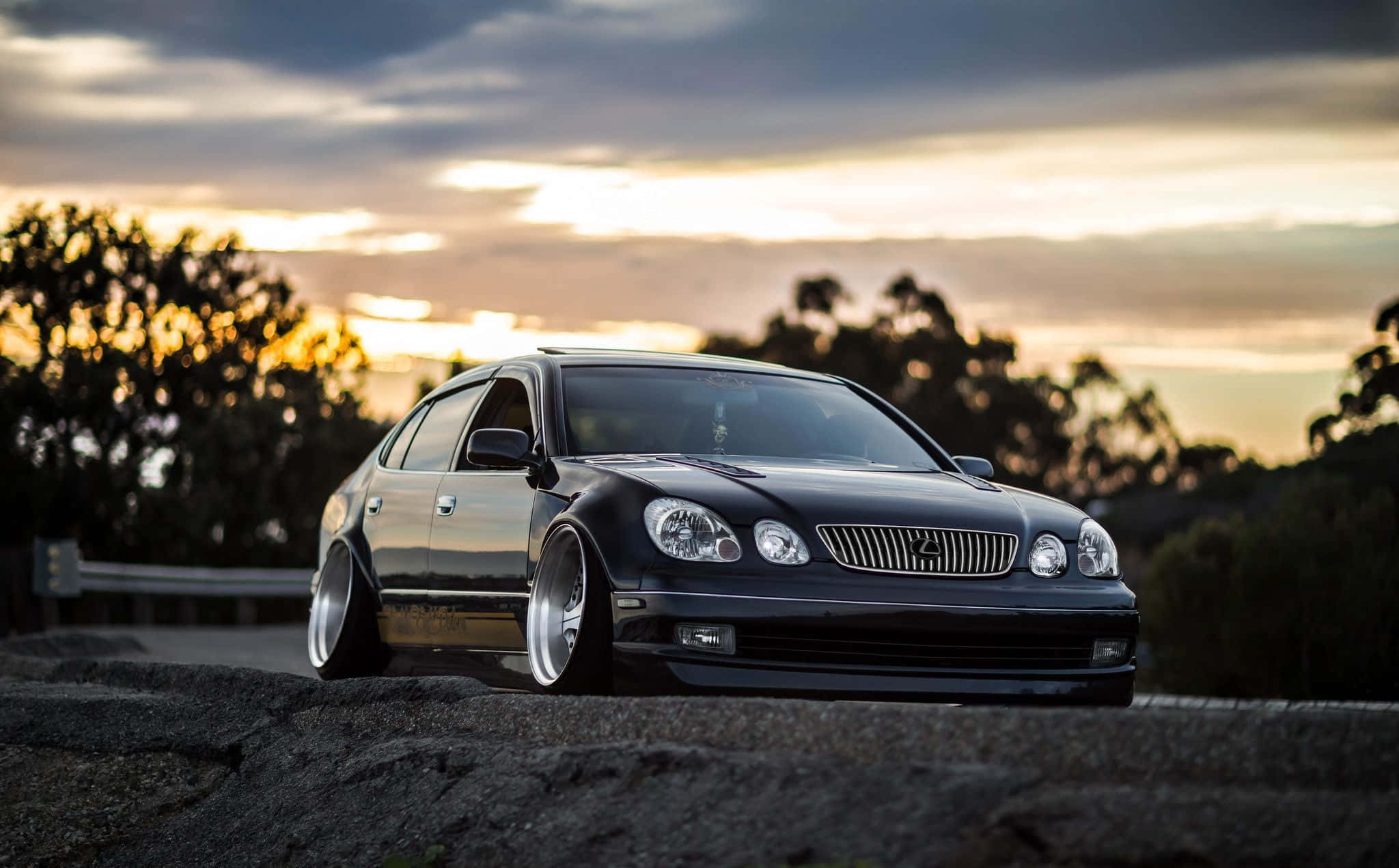 Lexus GS, black, custom wheels, Full HD Desktop Wallpaper