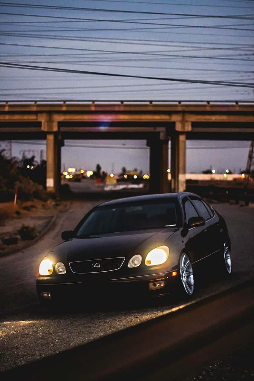 Lexus GS, black, glowing headlights, SD Phone Wallpaper