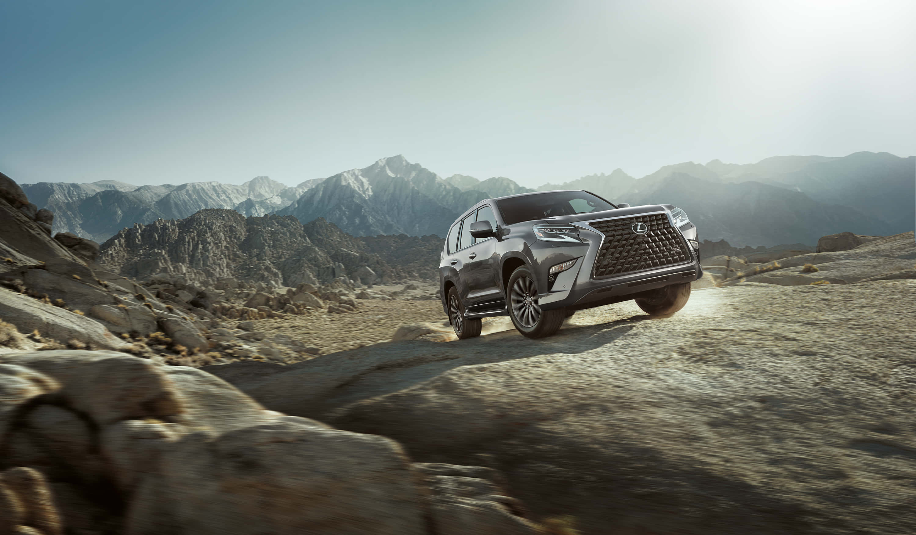 Lexus GX 460, silver, mountain terrain, 2K Desktop Wallpaper