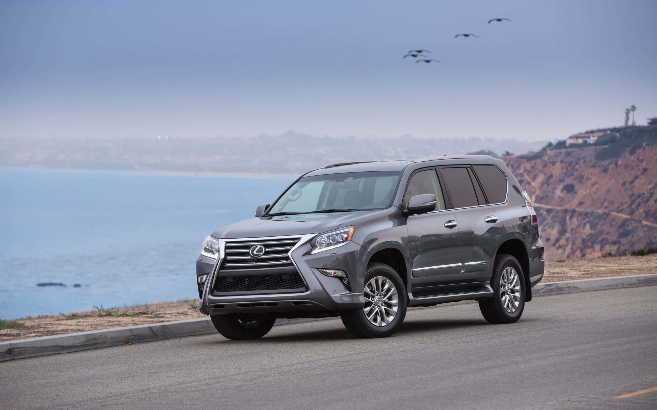 Lexus GX 460, gray, coastal road, 2K Desktop Wallpaper