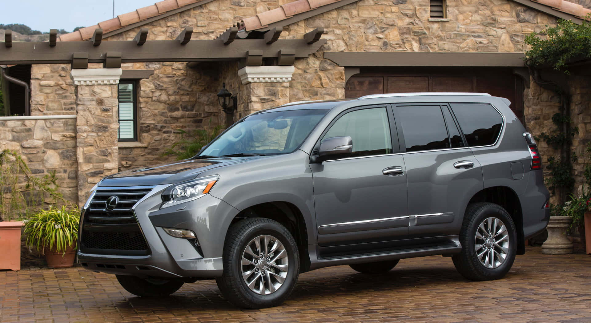 Lexus GX 460, gray, brick driveway, Full HD Desktop Wallpaper