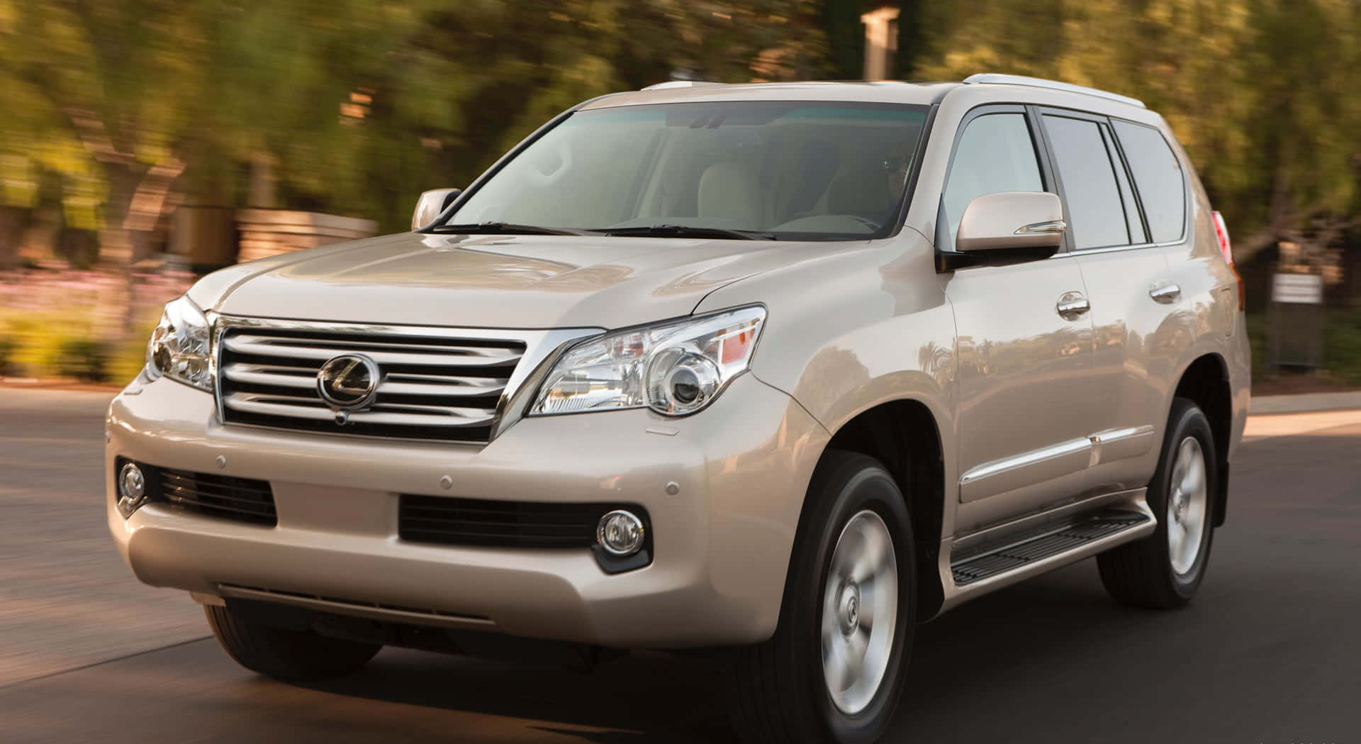 Lexus GX 460, beige, tree-lined road, Full HD Desktop Wallpaper